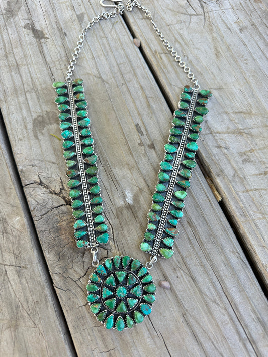 Handmade Sterling Silver Emerald Valley Turquoise Statment Necklace