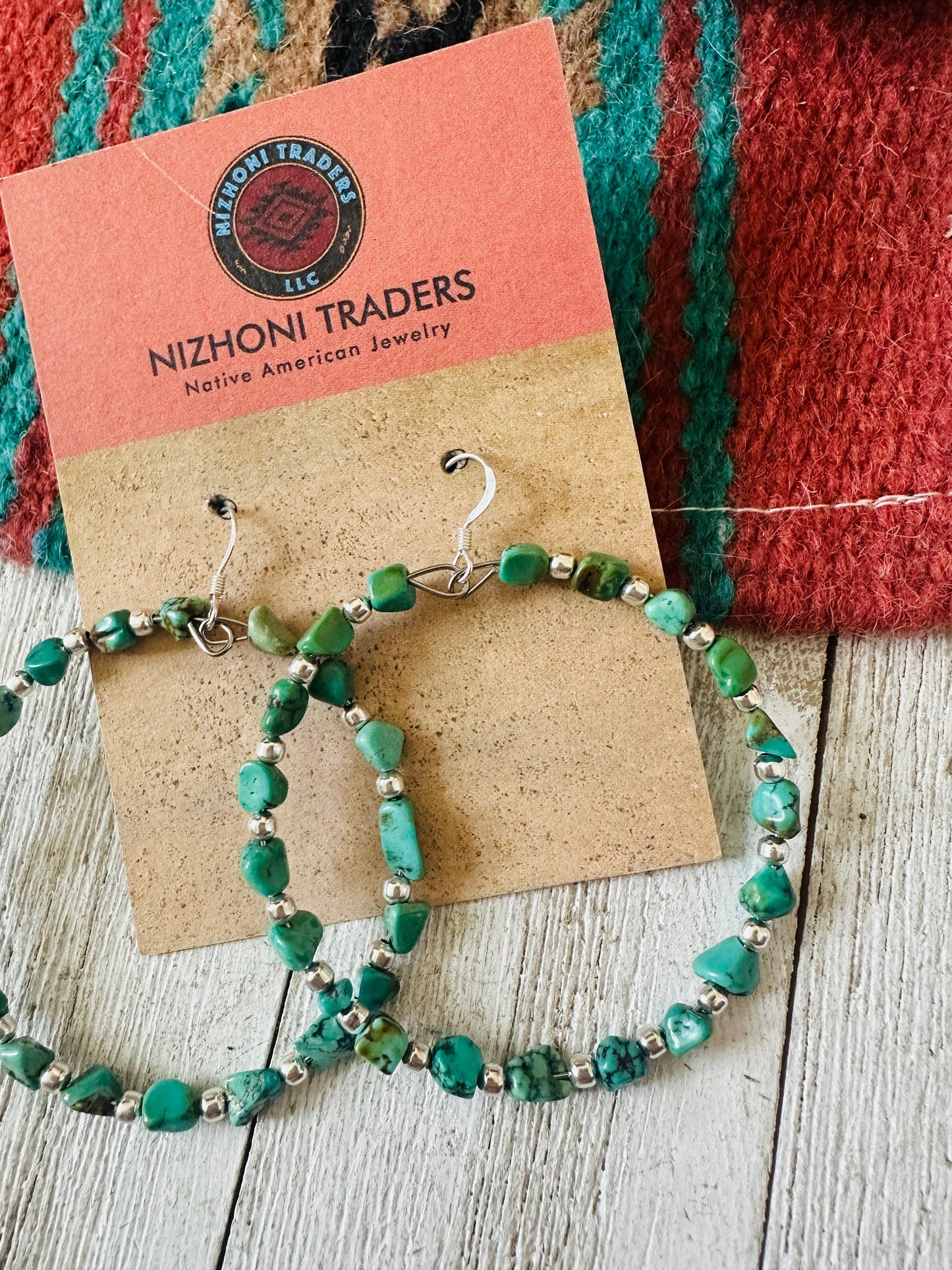 Handcrafted Turquoise & Sterling Silver Dangle Hoop Earrings LESLIES FAVORITE