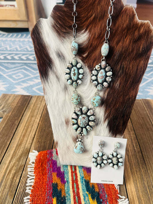 Handcrafted Dry Creek Turquoise & Sterling Silver Necklace and Earring Set by Louise Jim
