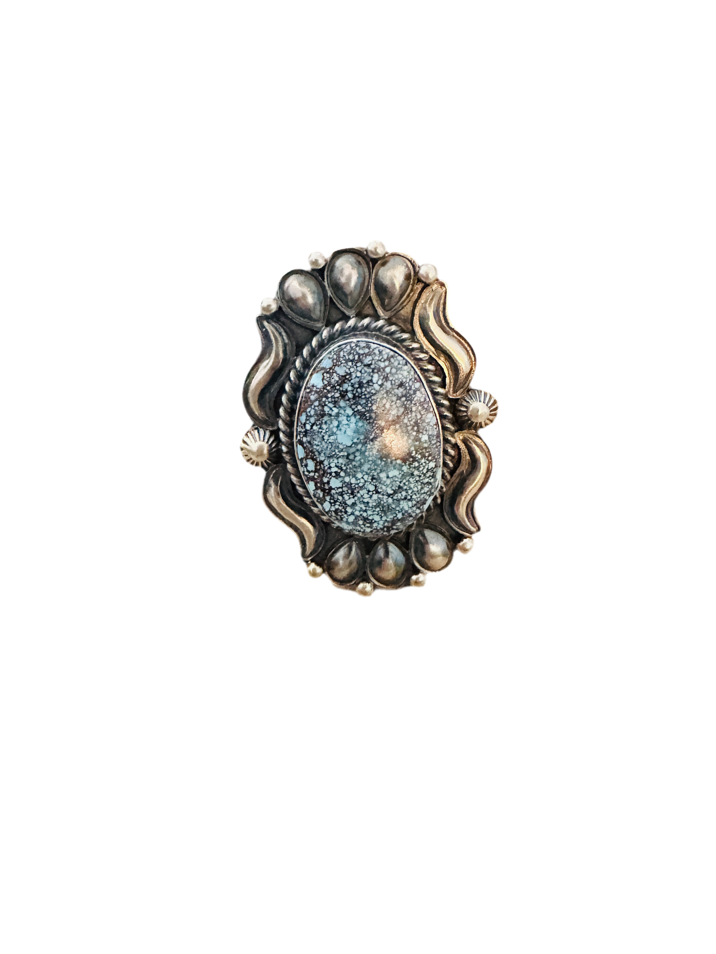 Handcrafted Kingman Web Turquoise & Sterling Silver Ring Size 10.5