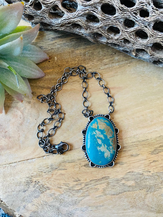 Handcrafted Sterling Silver & Royston Turquoise Necklace