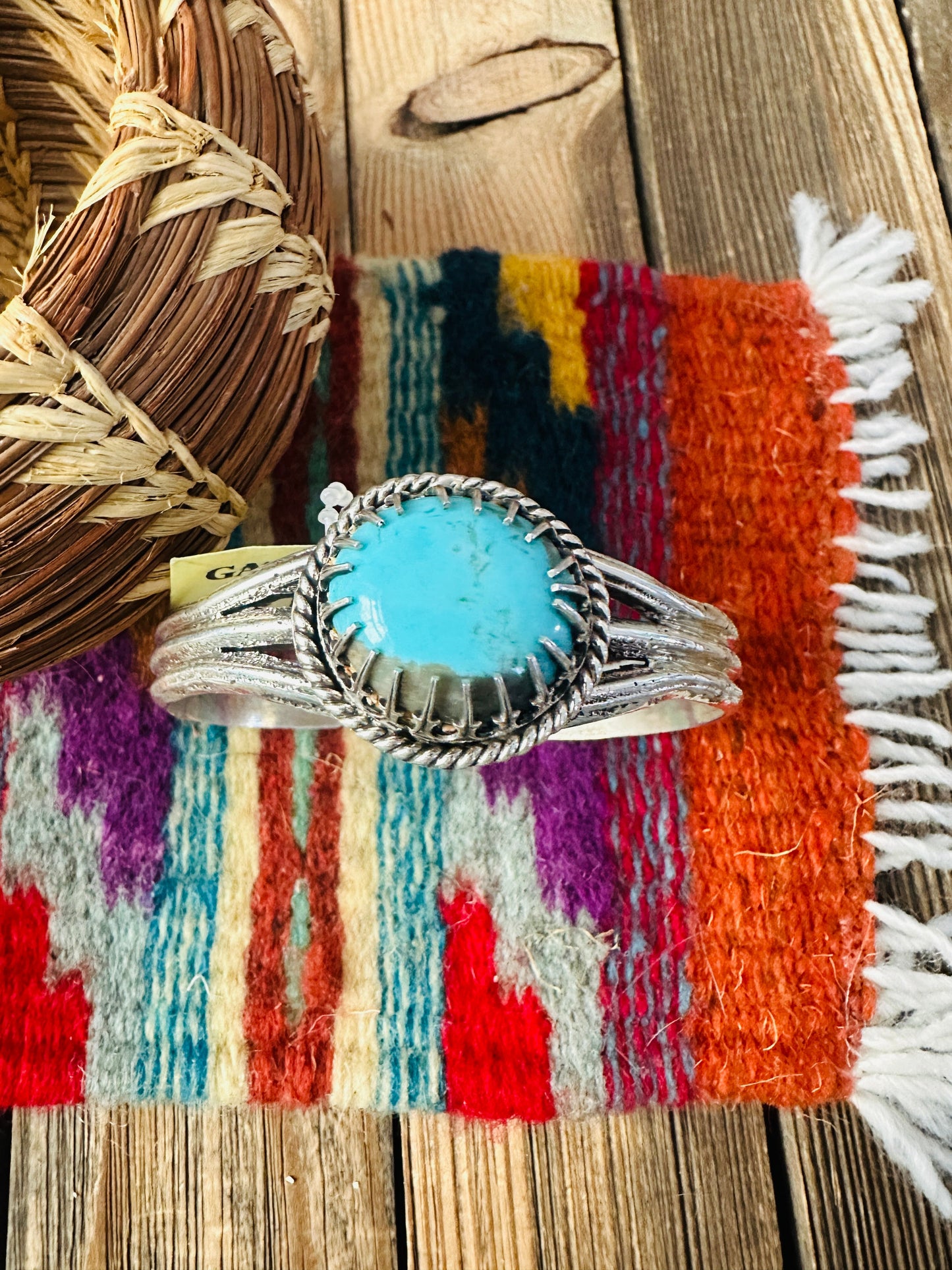 Handcrafted Old Pawn Sterling Silver & Turquoise Cuff Bracelet