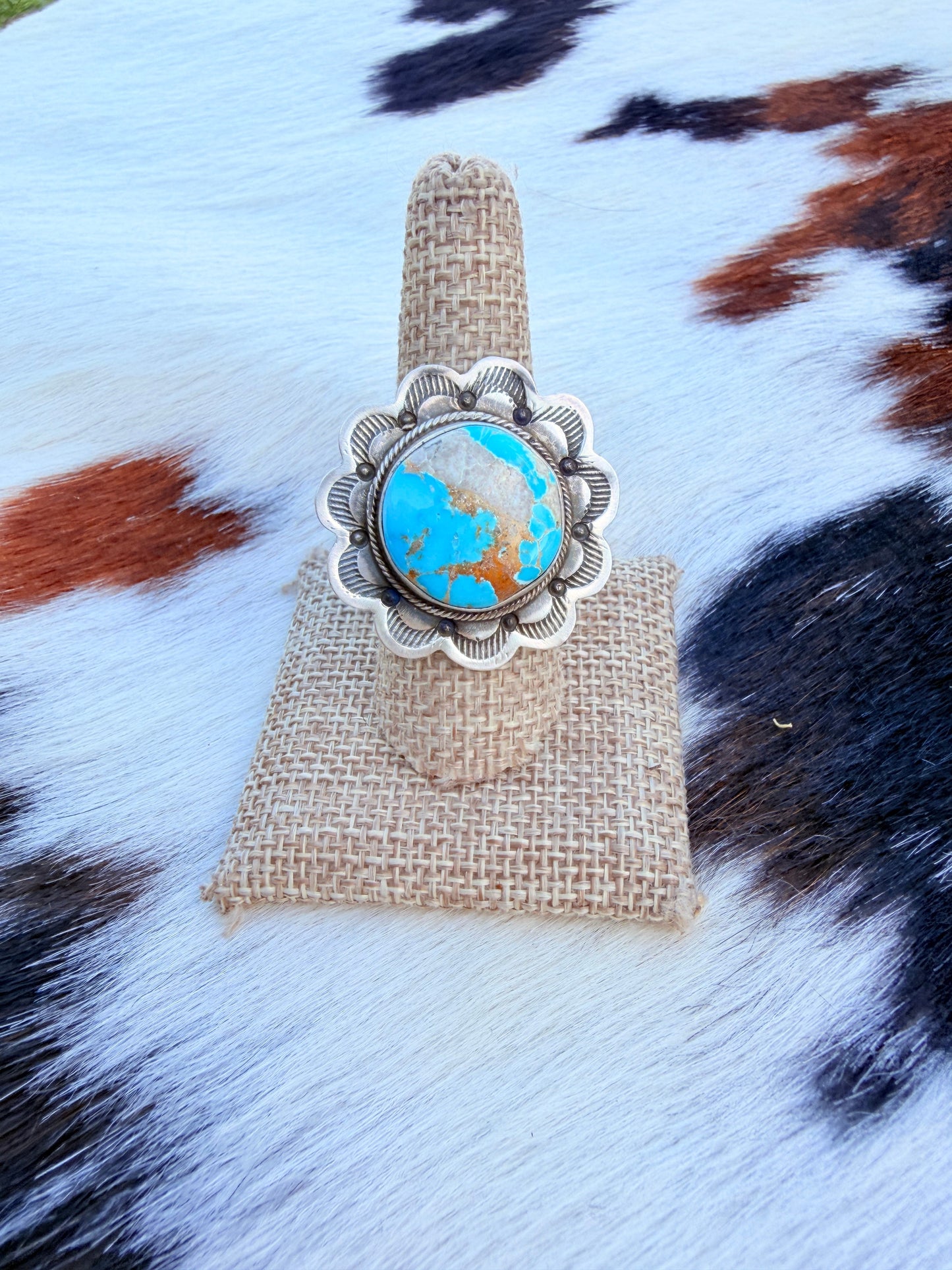 Handcrafted Royston Turquoise & Sterling Silver Ring Size 9 by Danny Henio
