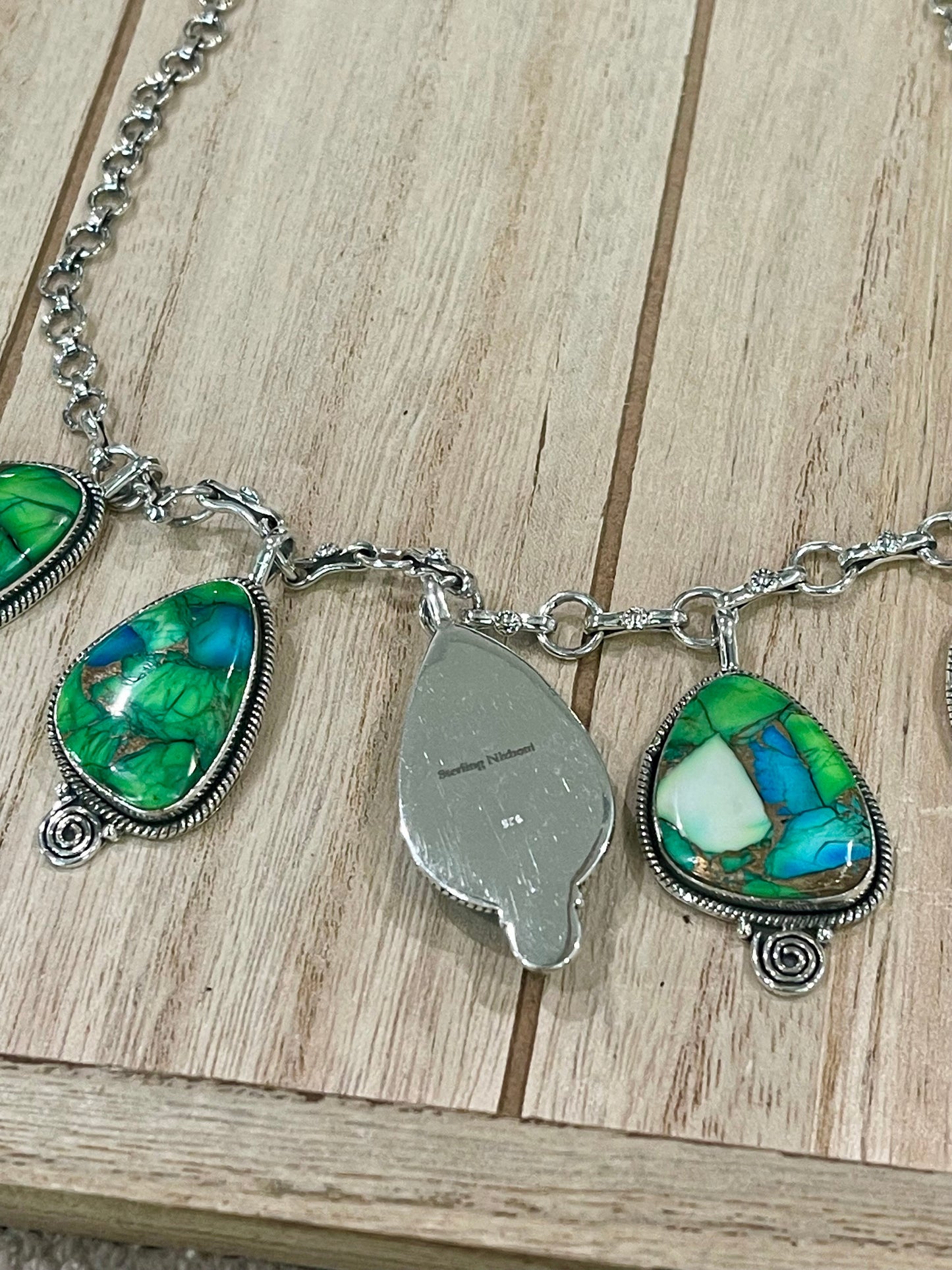Beautiful Handmade Peacock Dahlia Dangle Necklace