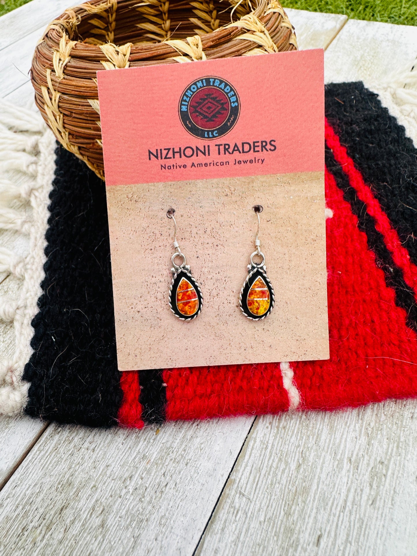 Handcrafted Opal & Sterling Silver Inlay Dangle Earrings