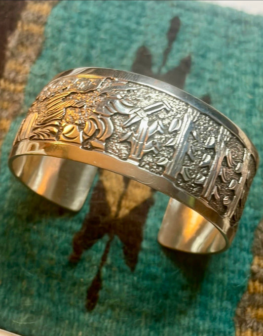 Amazing Handcrafted Sterling Silver Cuff Bracelet Signed