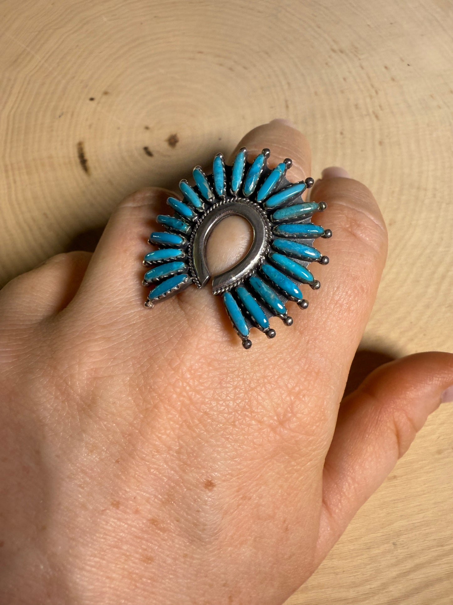 Handmade Sterling Silver & Needlepoint Turquoise Adjustable Naja Ring
