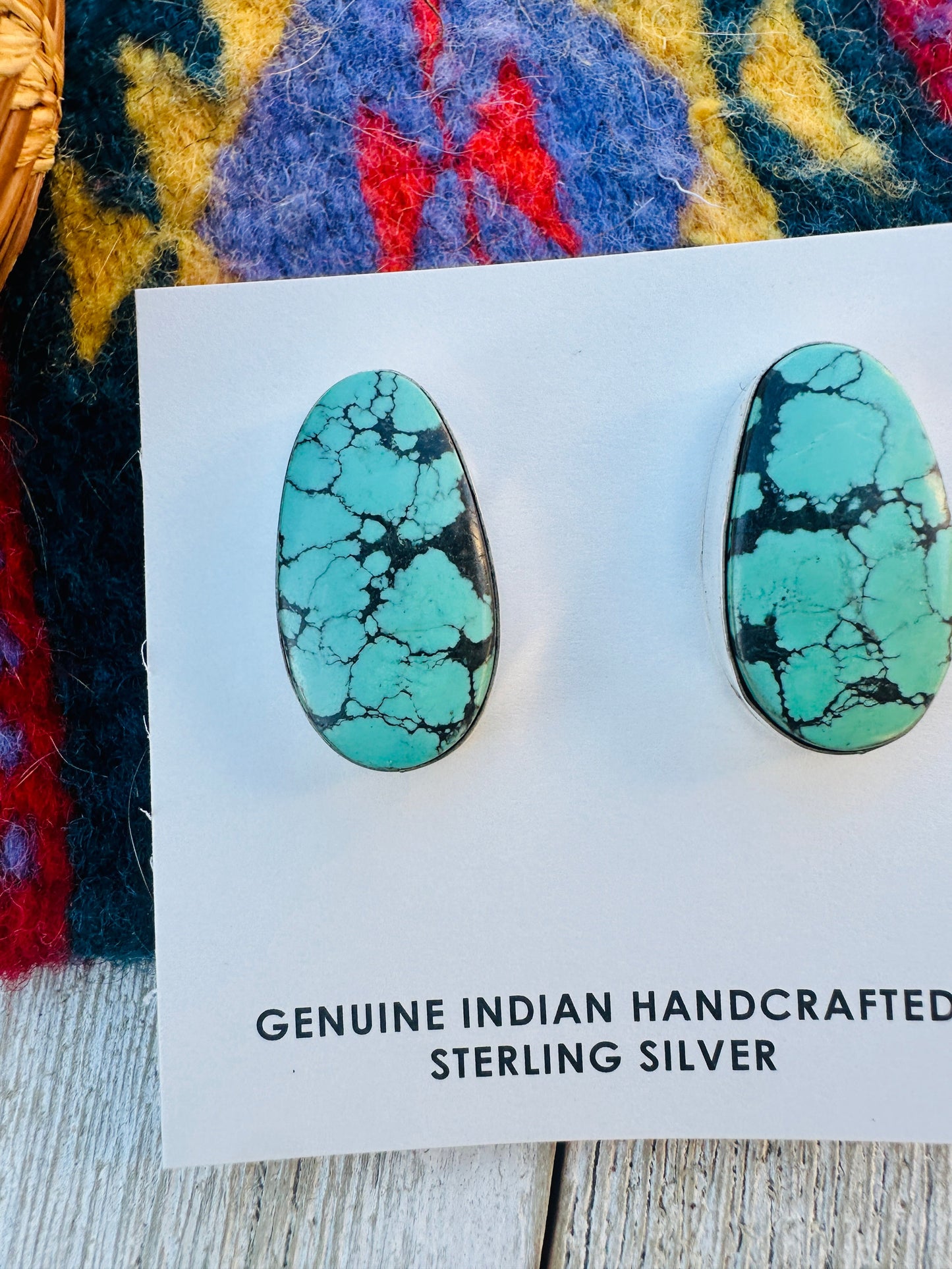 Handcrafted Kingman Web Turquoise & Sterling Silver Post Earrings