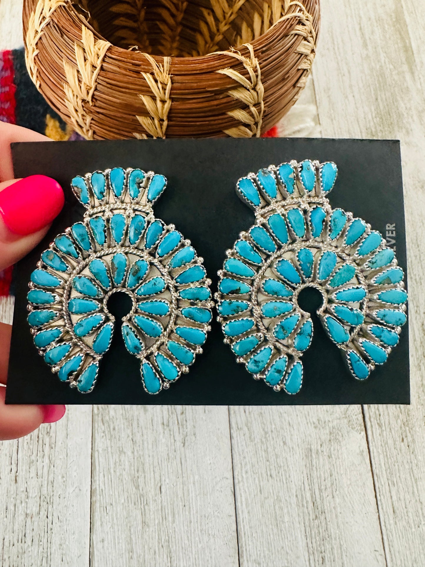 Handcrafted Sleeping Beauty Turquoise & Sterling Silver Cluster Post Earrings