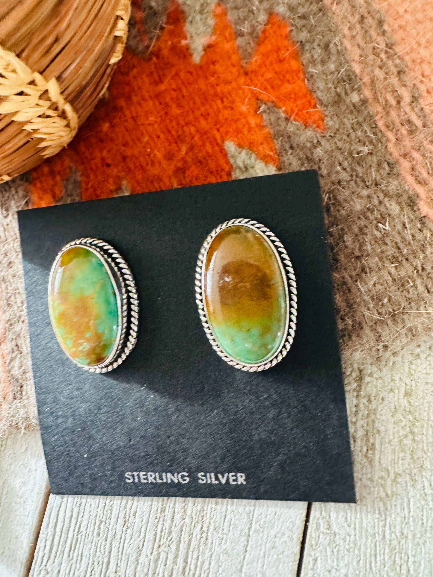 Handcrafted Sterling Silver & Royston Turquoise Post Earrings