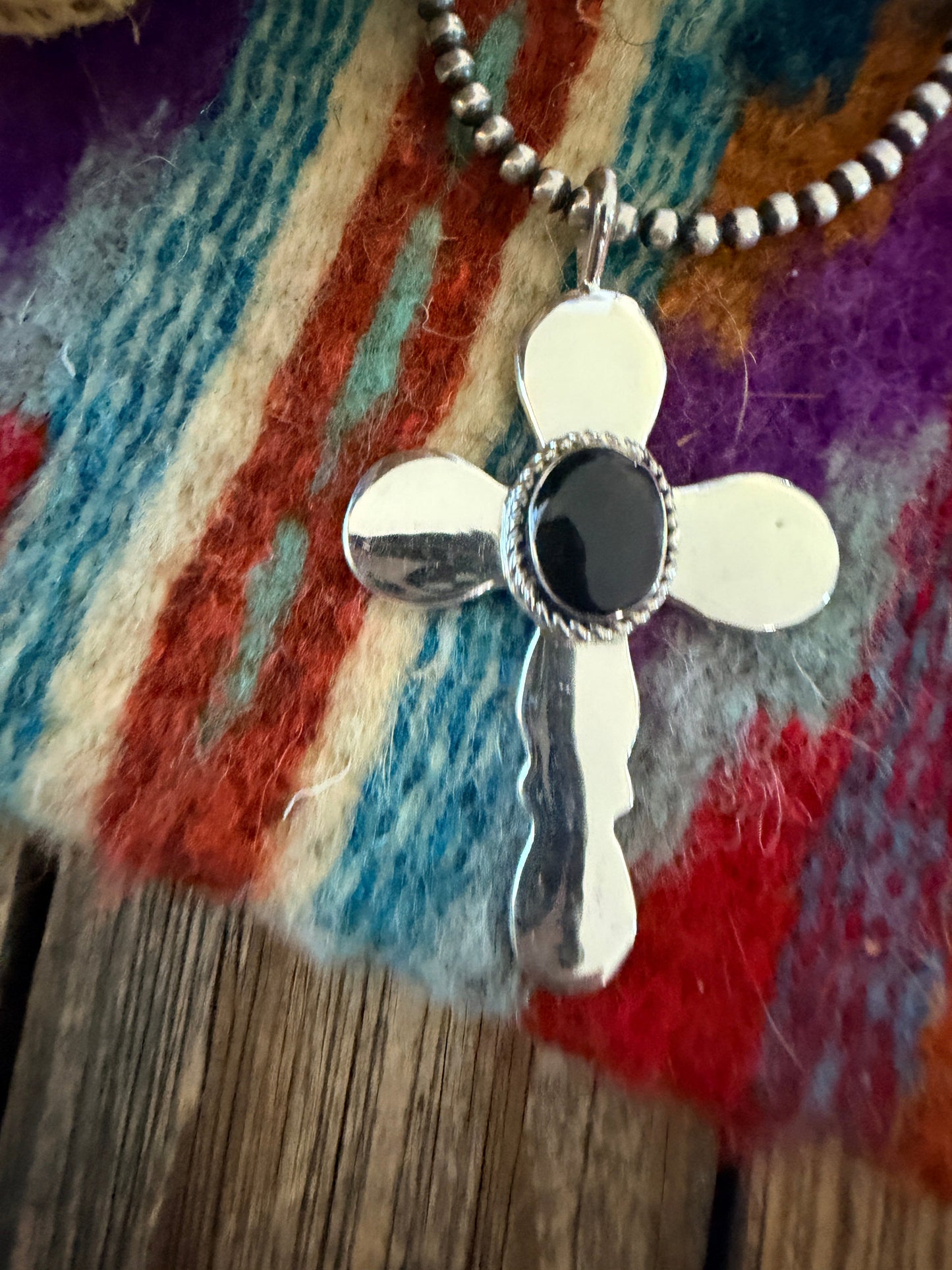 Handcrafted Sterling Silver & Onyx Cross Pendant by Joseph Martinez