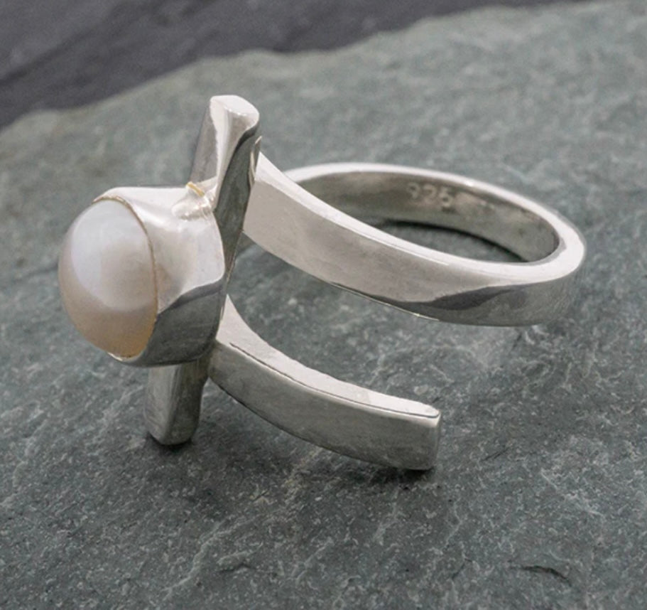 Wrap Sterling Silver Ring w/ Pearl Center