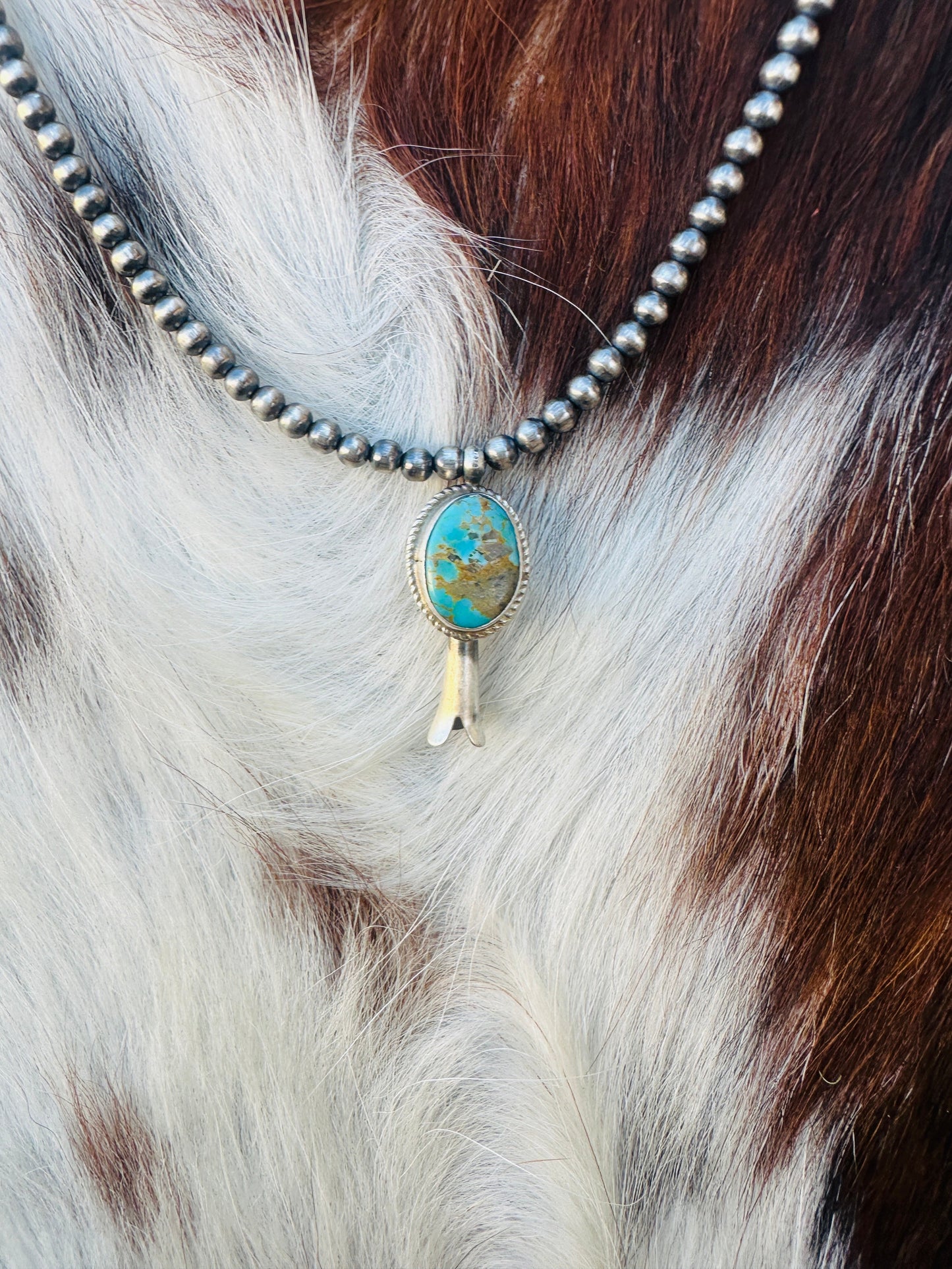Handcrafted Turquoise & Sterling Silver Beaded Blossom Necklace