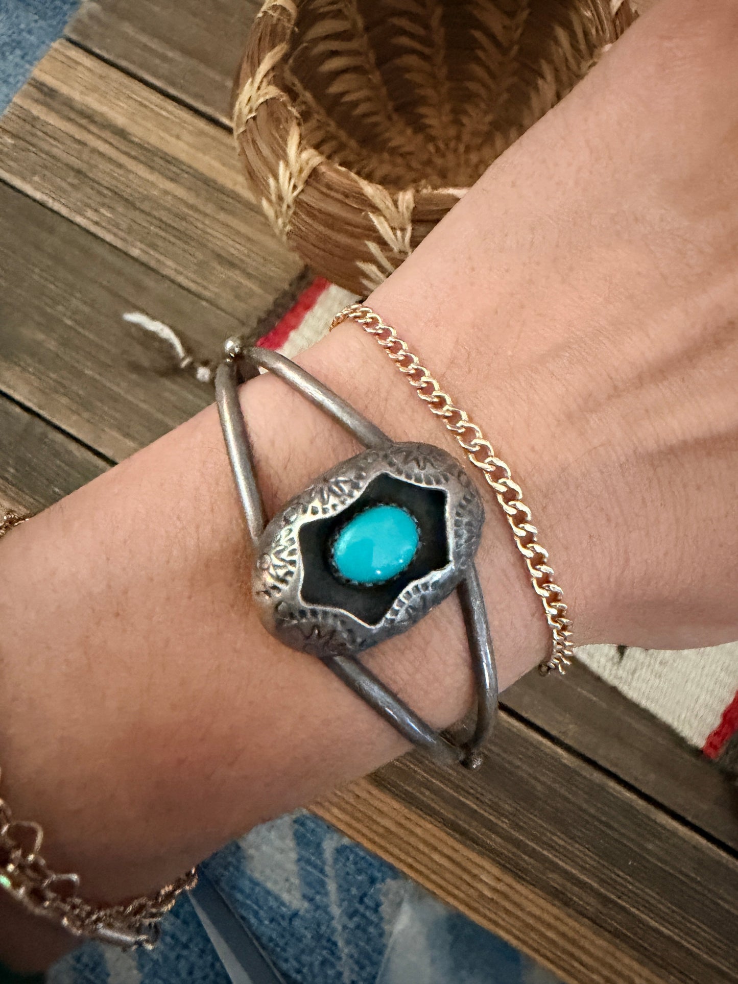 Handcrafted Old Pawn Sterling Silver & Turquoise Cuff Bracelet