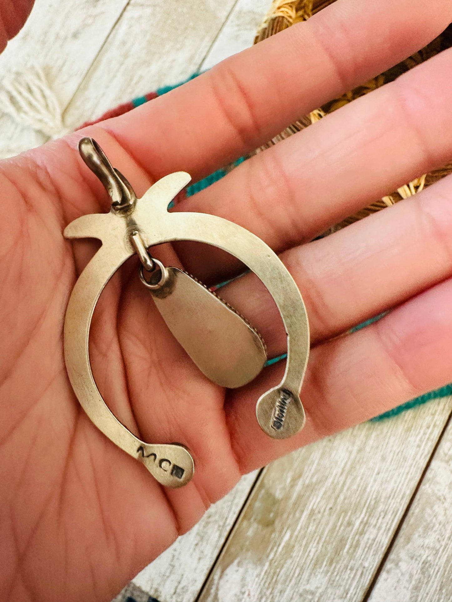 Handcrafted Sterling Silver & Turquoise Naja Pendant by Martha Cayatineto