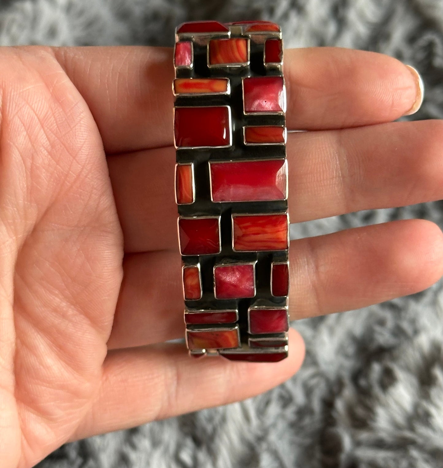 Wide Sangria Mosaic Sterling Silver Cuff