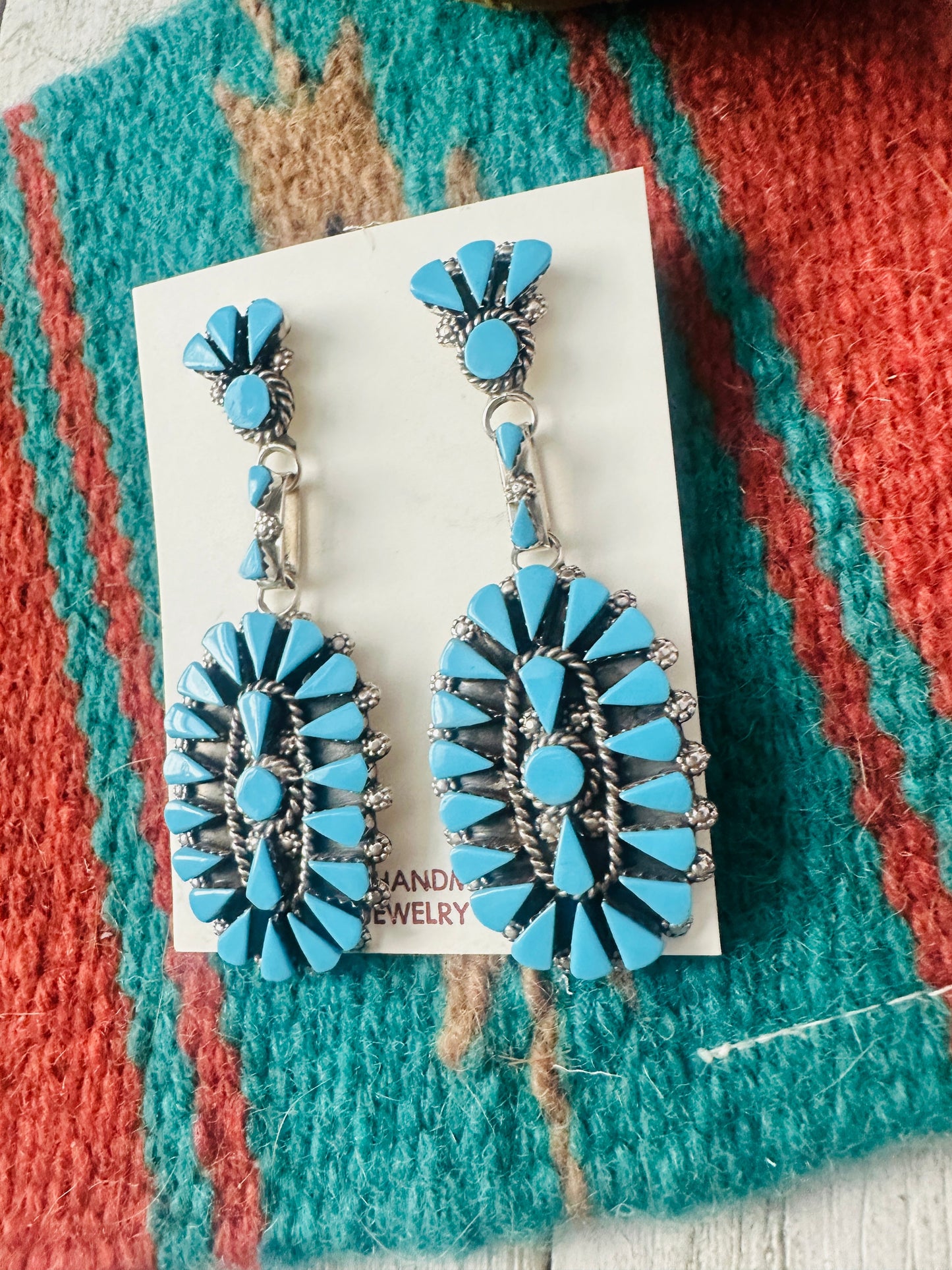 Handcrafted Sterling Silver & Turquoise Cluster Dangle Earrings