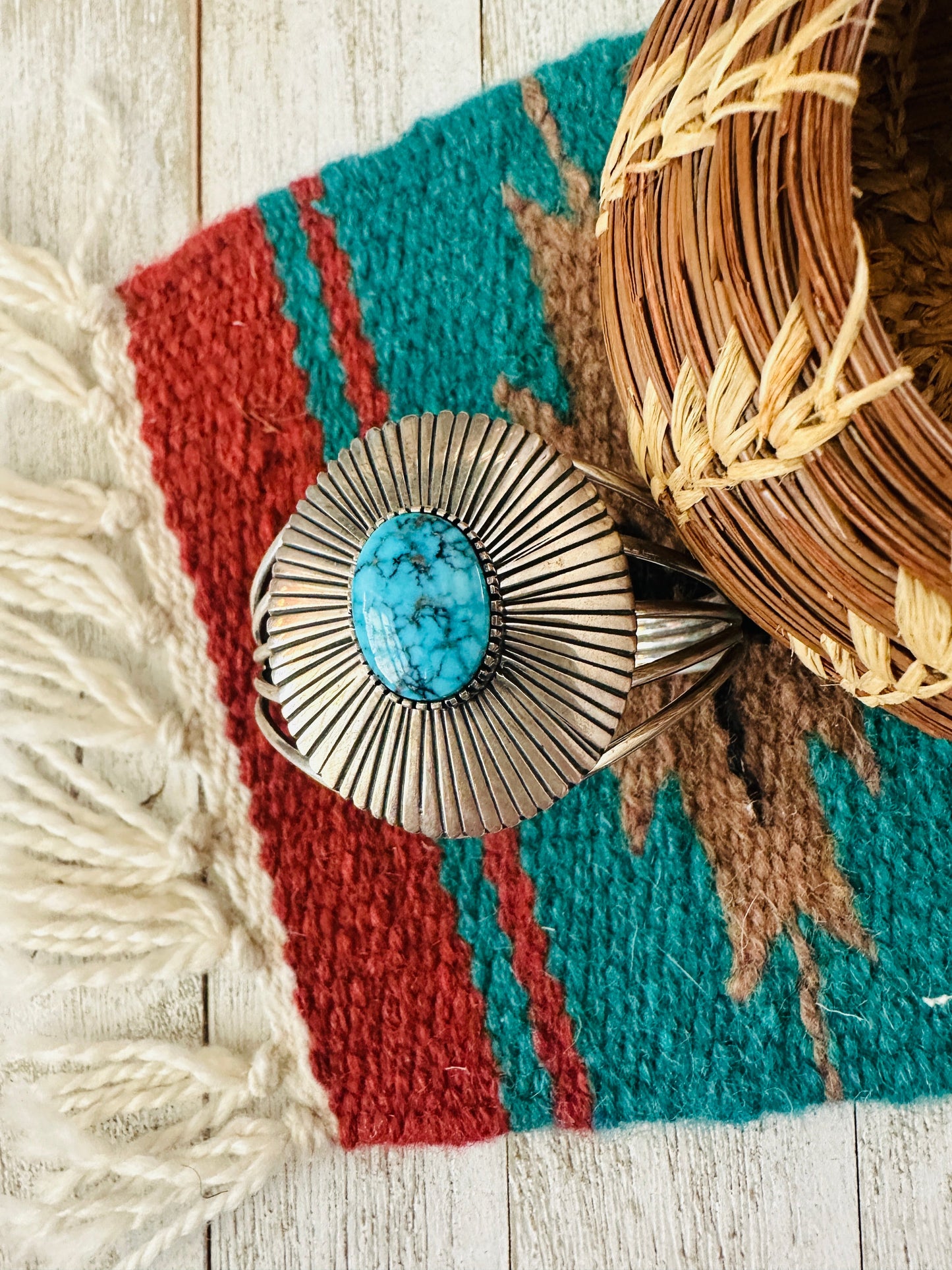 Handcrafted Sterling Silver & Turquoise Cuff Bracelet by Paul Livingston