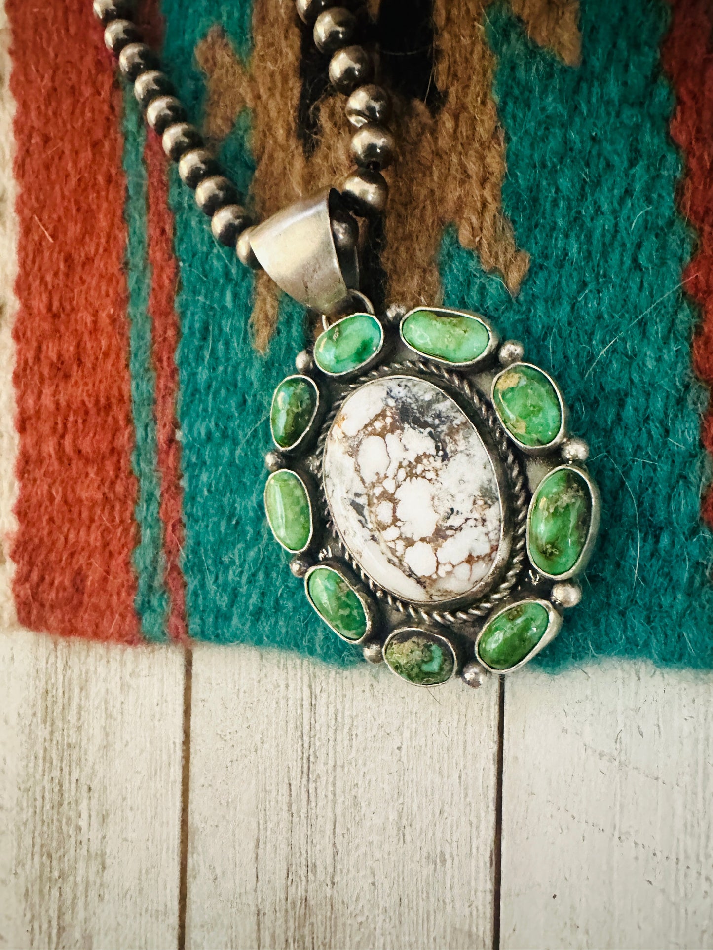 Navajo Sonoran Gold Turquoise, Wild Horse and Sterling Silver Cluster Pendant