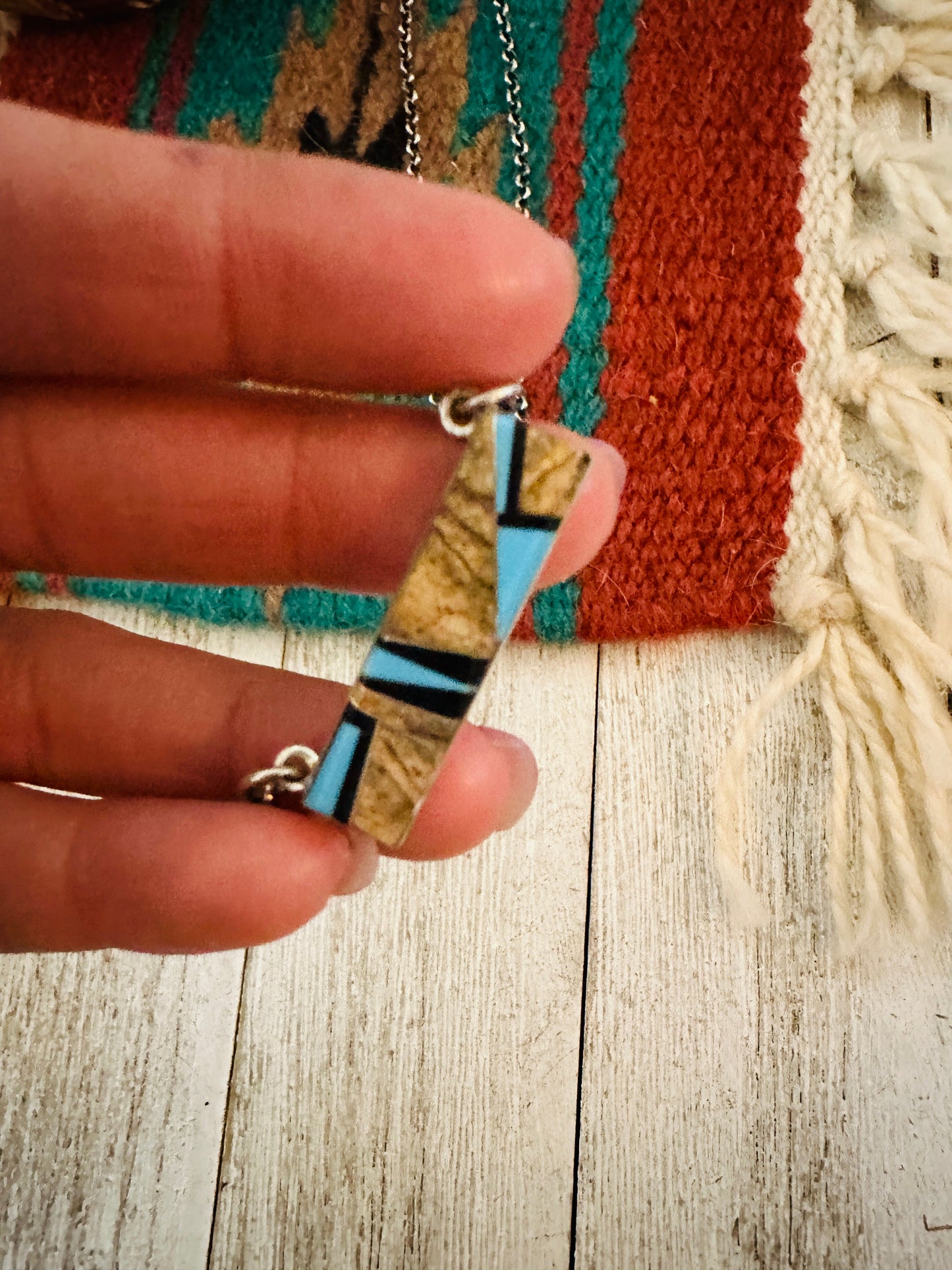 Handcrafted Multi Stone & Sterling Silver Inlay Bar Necklace