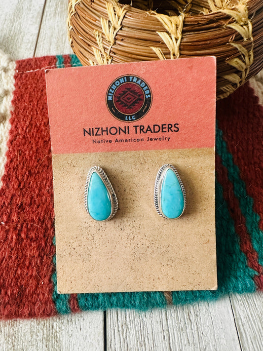 Handcrafted Turquoise & Sterling Silver Teardrop Post Earrings