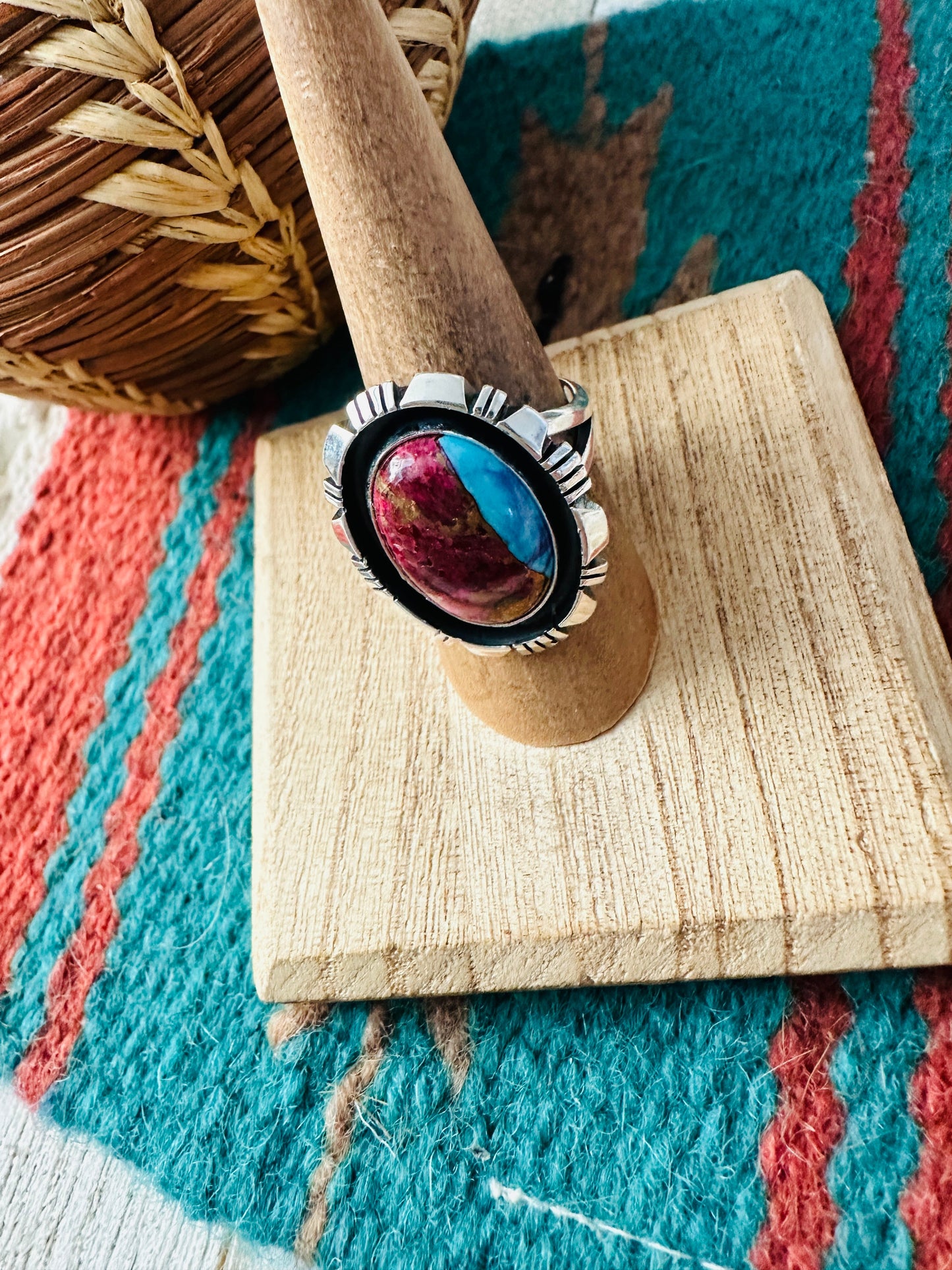 Handcrafted Sterling Silver & Pink Dream Mojave Adjustable Ring