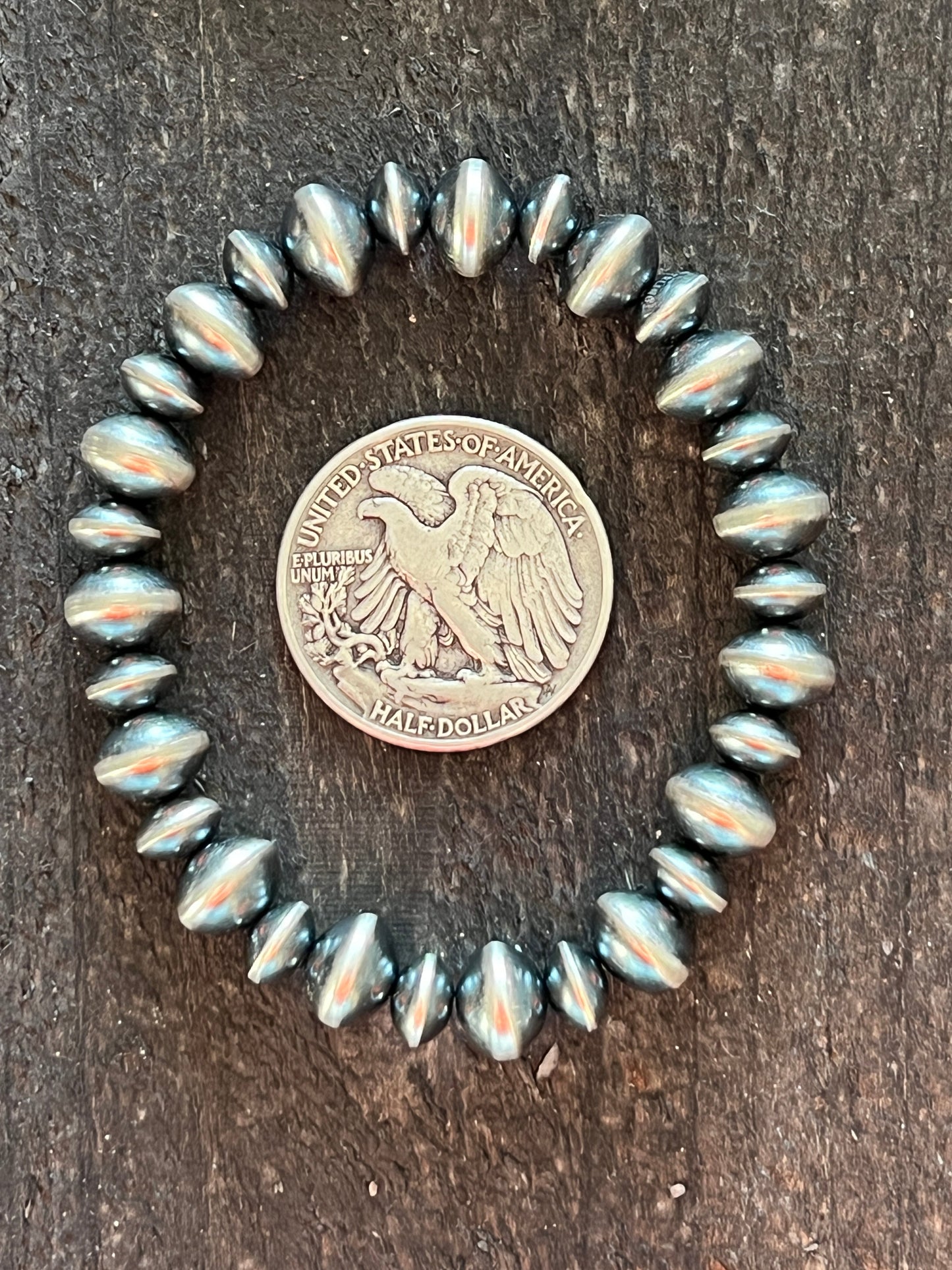 Handcrafted Vinita Cowboy Handcrafted Sterling Silver Stretch 6mm to 12.5mm Beaded Bracelet