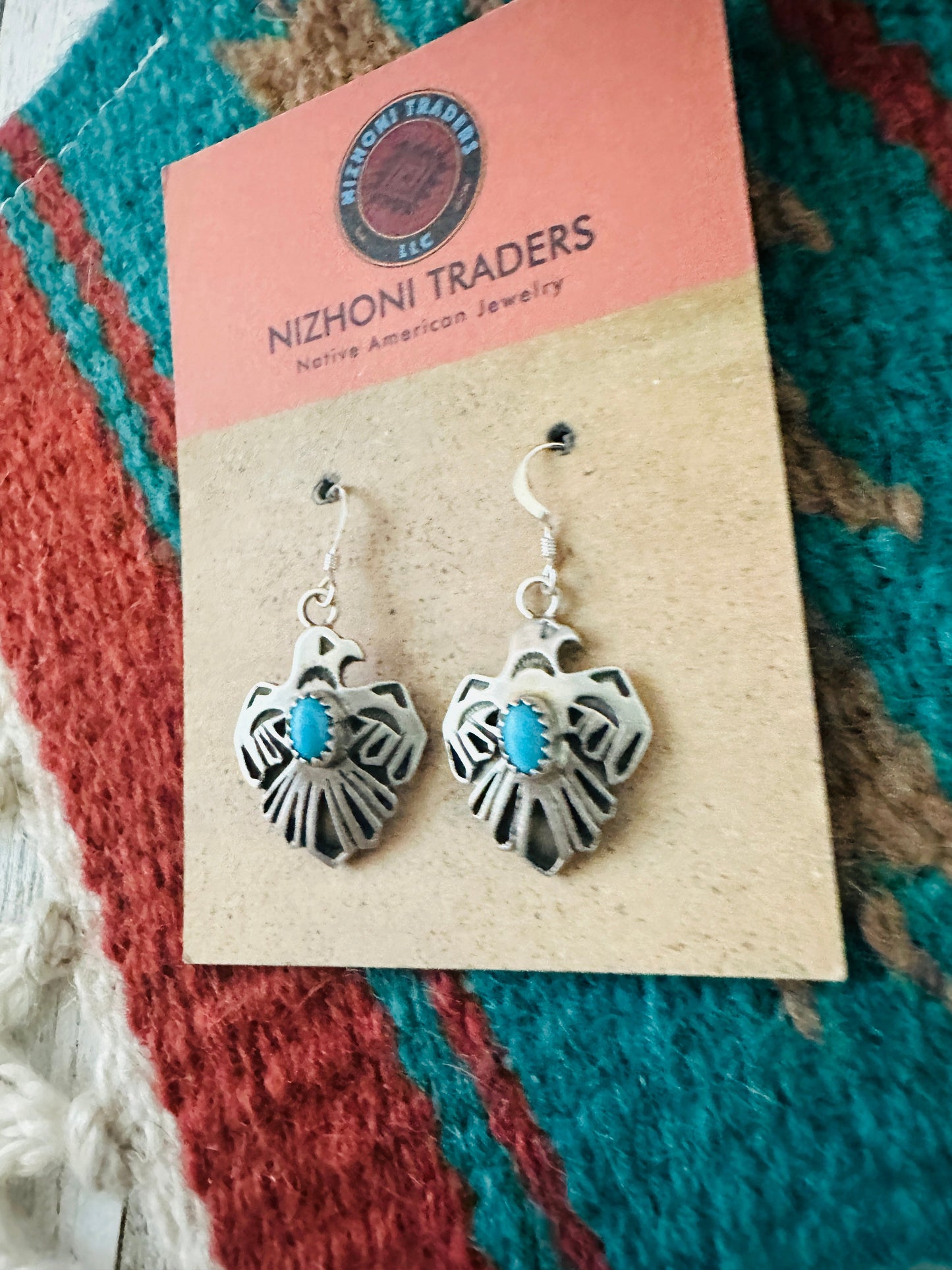 Handcrafted Sterling Silver & Turquoise Thunderbird Dangle Earrings