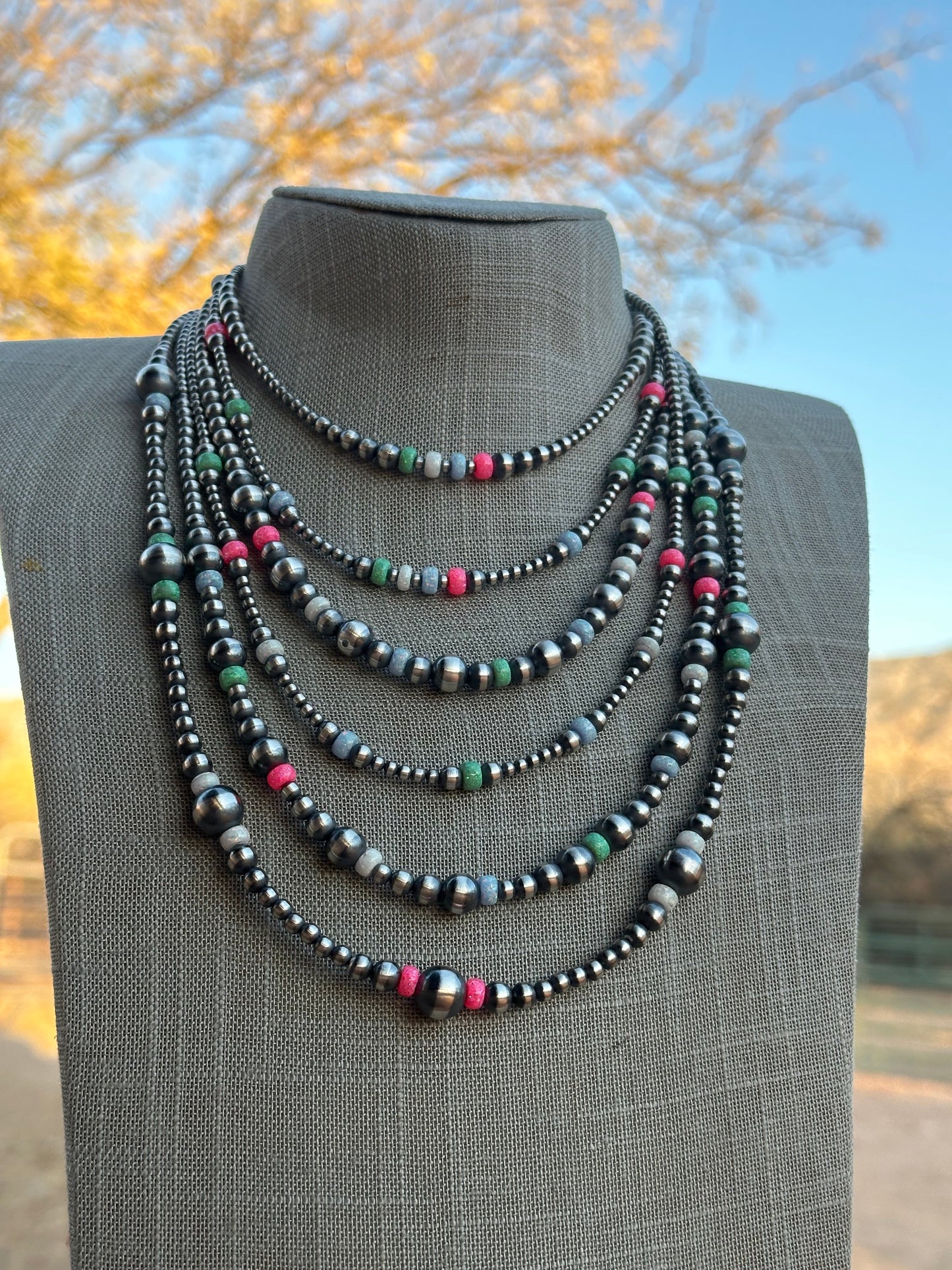 Handcrafted Pearl Sterling Silver Sherbet Opal Necklaces