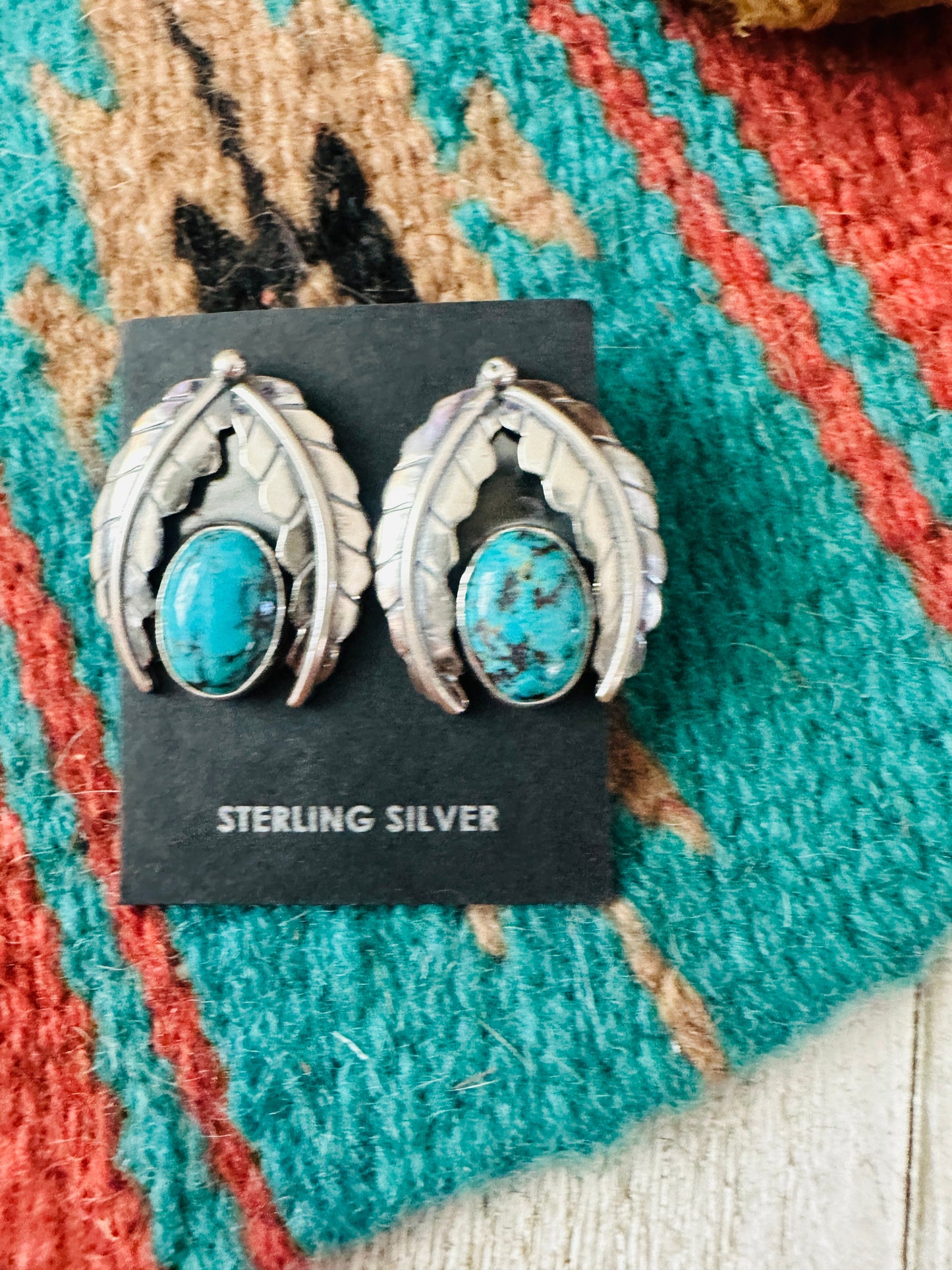 Handcrafted Sterling Silver & Turquoise Feather Post Earrings