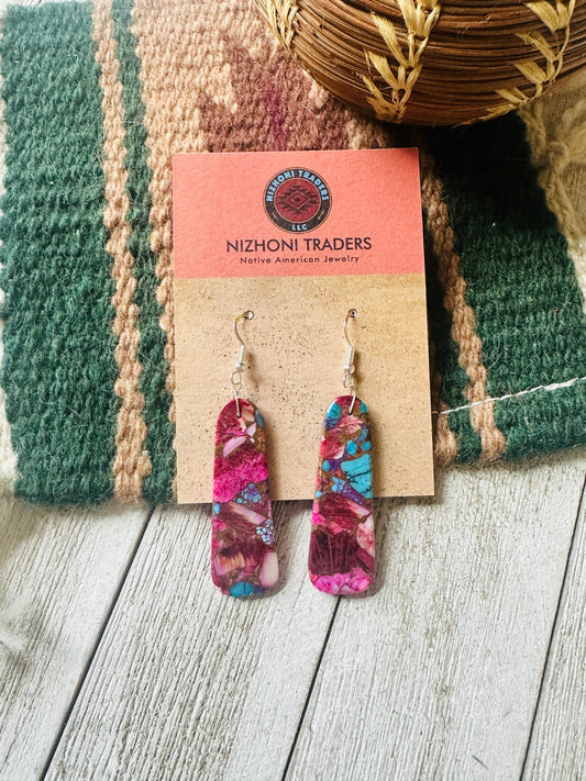 Handcrafted Sterling Silver & Pink Dream Mojave Slab Dangle Earrings
