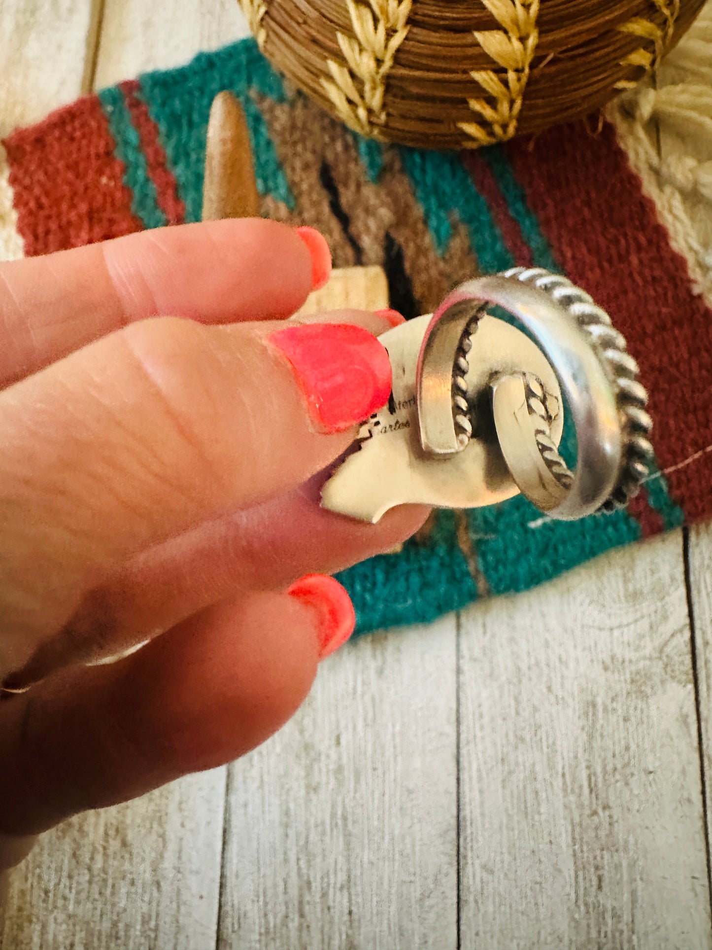 Handcrafted Sterling Silver & Turquoise Adjustable Horseshoe Ring