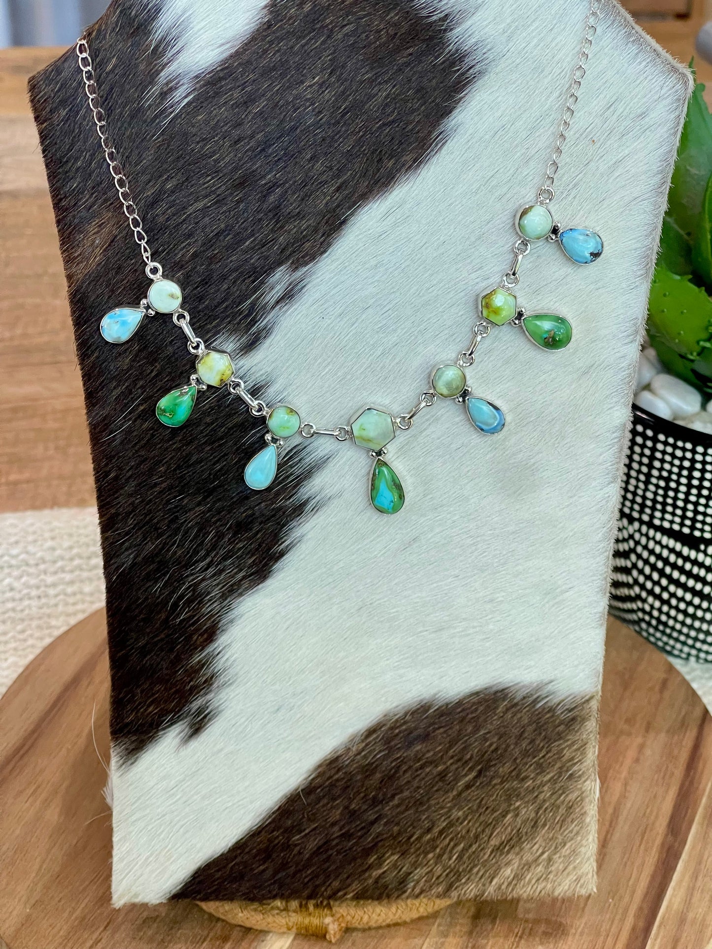 Handmade Sterling Silver, Sonoran Mountain Turquoise, Palomino & Golden Hills Turquoise Necklace