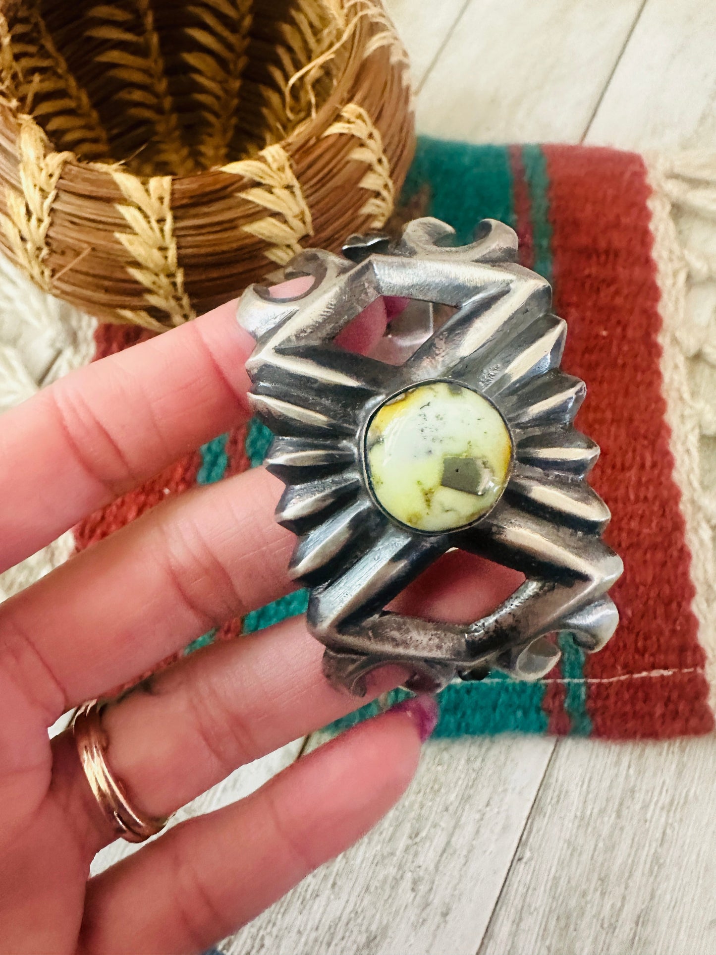 Handcrafted Old Pawn Sterling Silver & Palomino Turquoise Cuff Bracelet by Chimney Butte