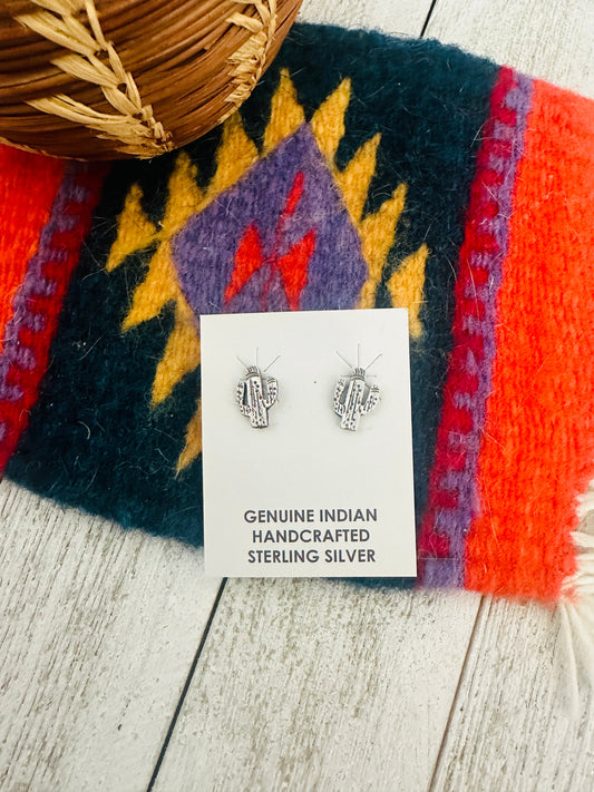 Handcrafted Sterling Silver Cactus Stud Earrings