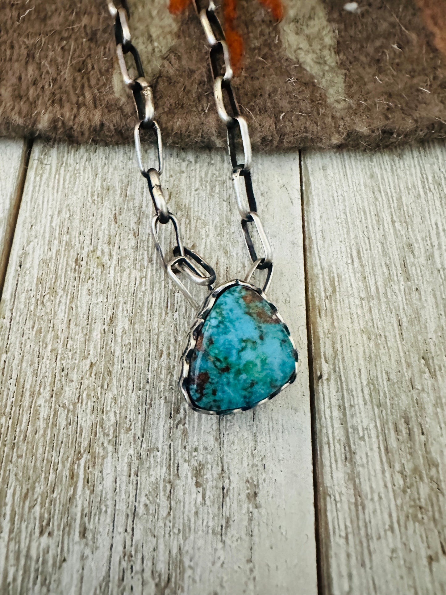 Handcrafted Turquoise & Sterling Silver Paper Clip Chain Necklace
