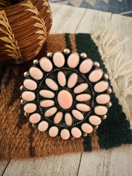 Handcrafted Queen Pink Conch Shell & Sterling Silver Cluster Cuff Bracelet