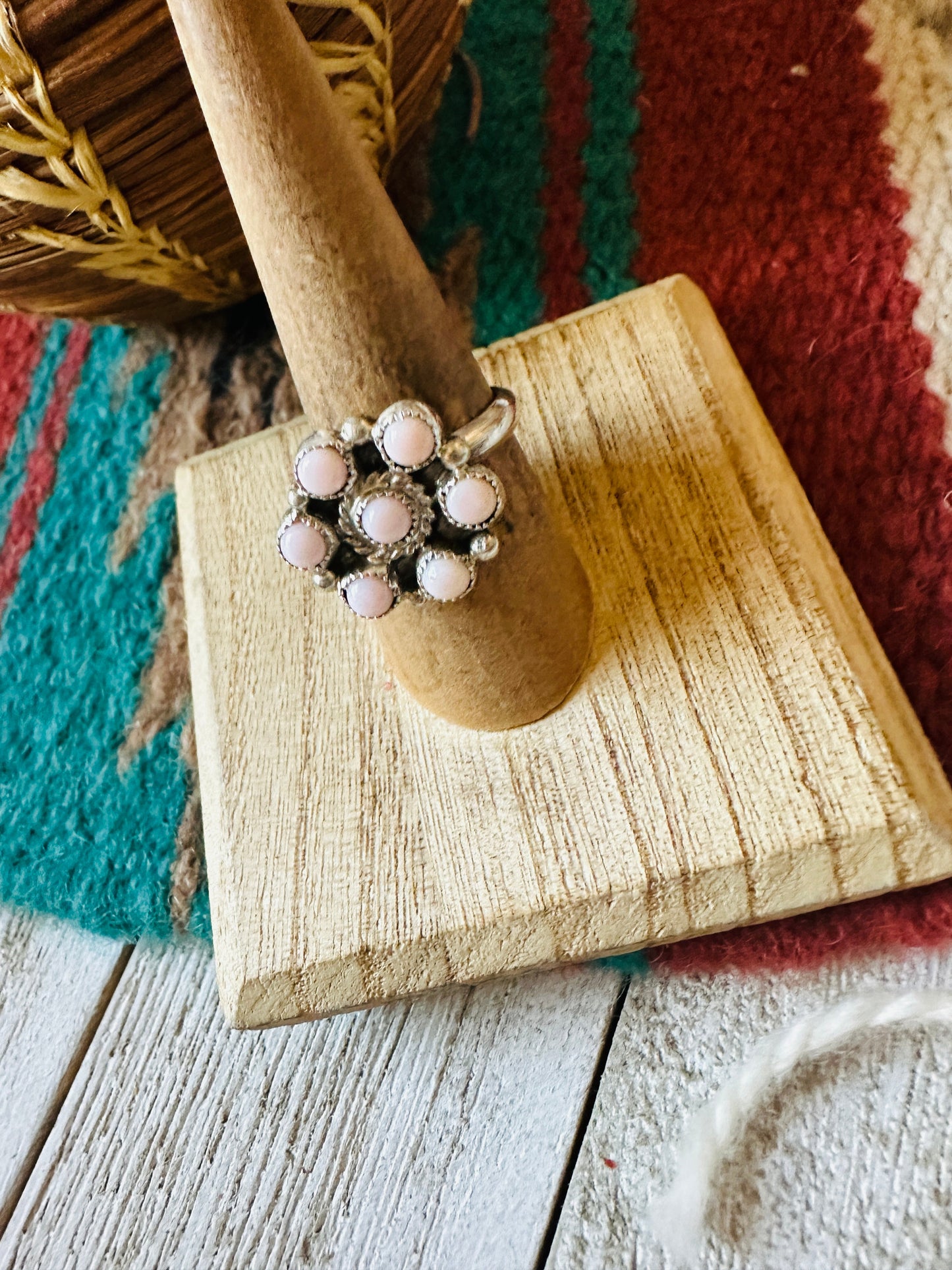 Handcrafted Sterling Silver & Queen Pink Conch Cluster Adjustable Ring