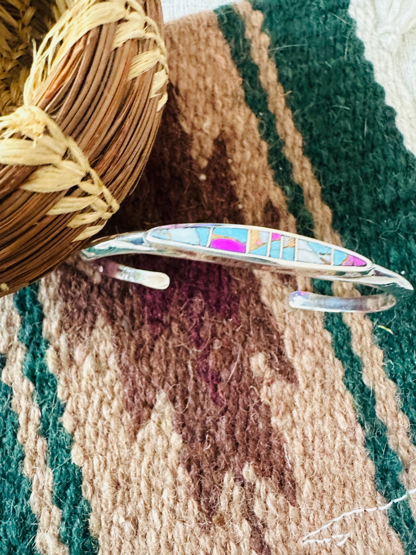 Handcrafted Cotton Candy & Sterling Silver Inlay Cuff Bracelet