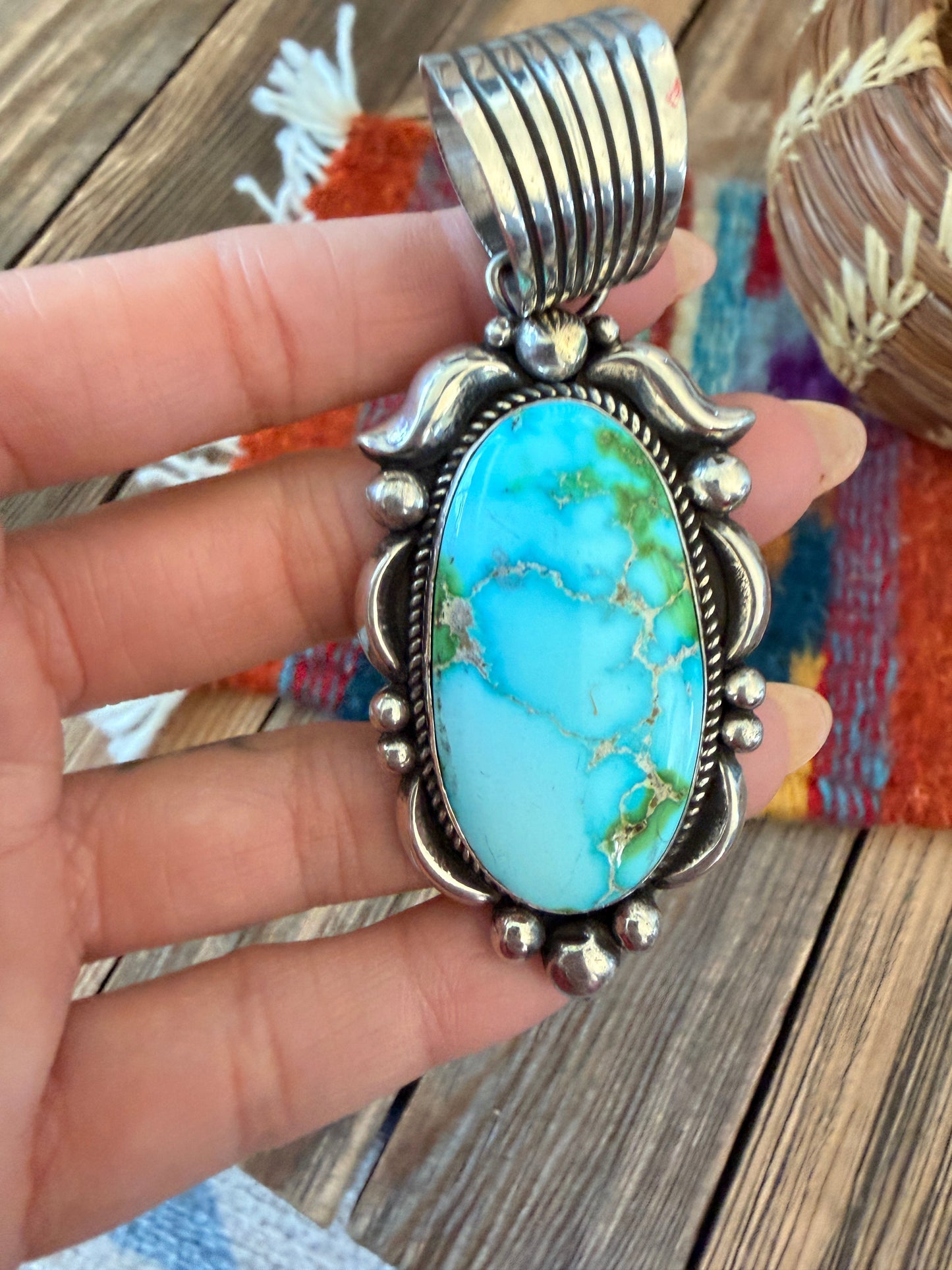 Handcrafted Sterling Silver & Sonoran Mountain Turquoise Pendant by Albert Jake