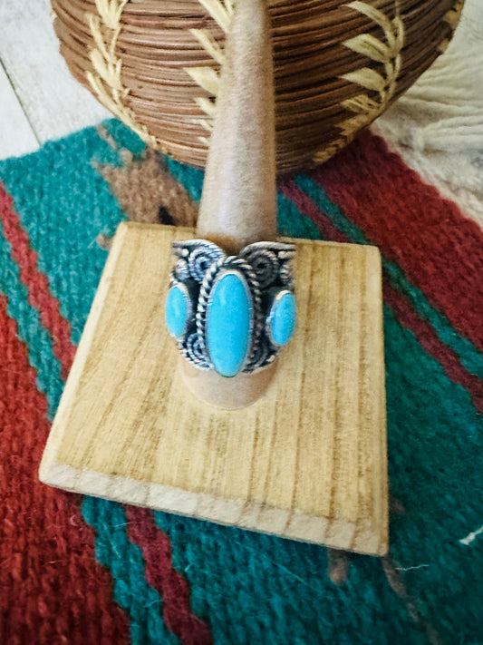 Handcrafted Sterling Silver and Turquoise Ring Size 9.75 by Hemerson Brown