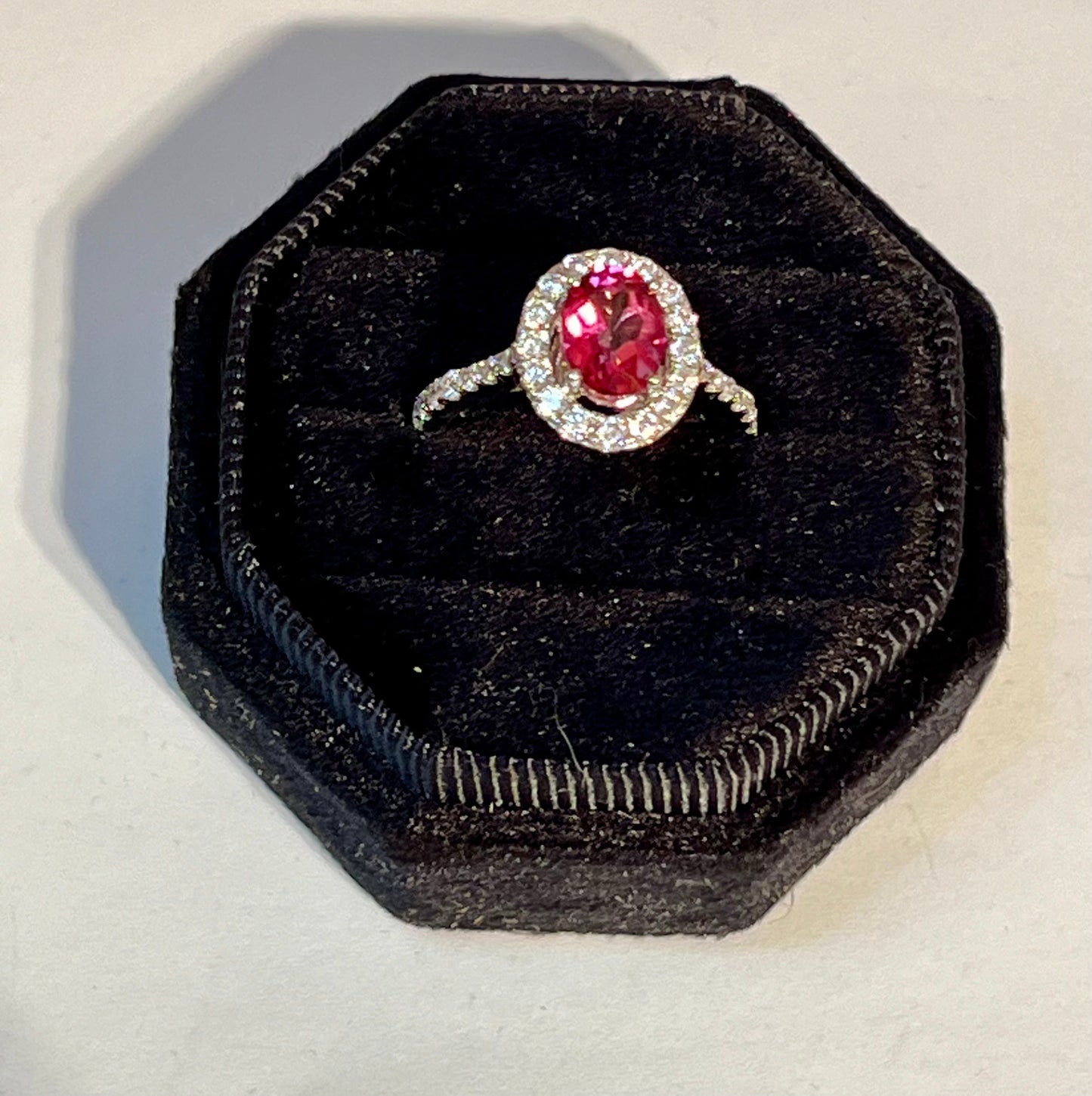 Pink Topaz & CZ Oval Shape Sterling Silver Ring Size 6