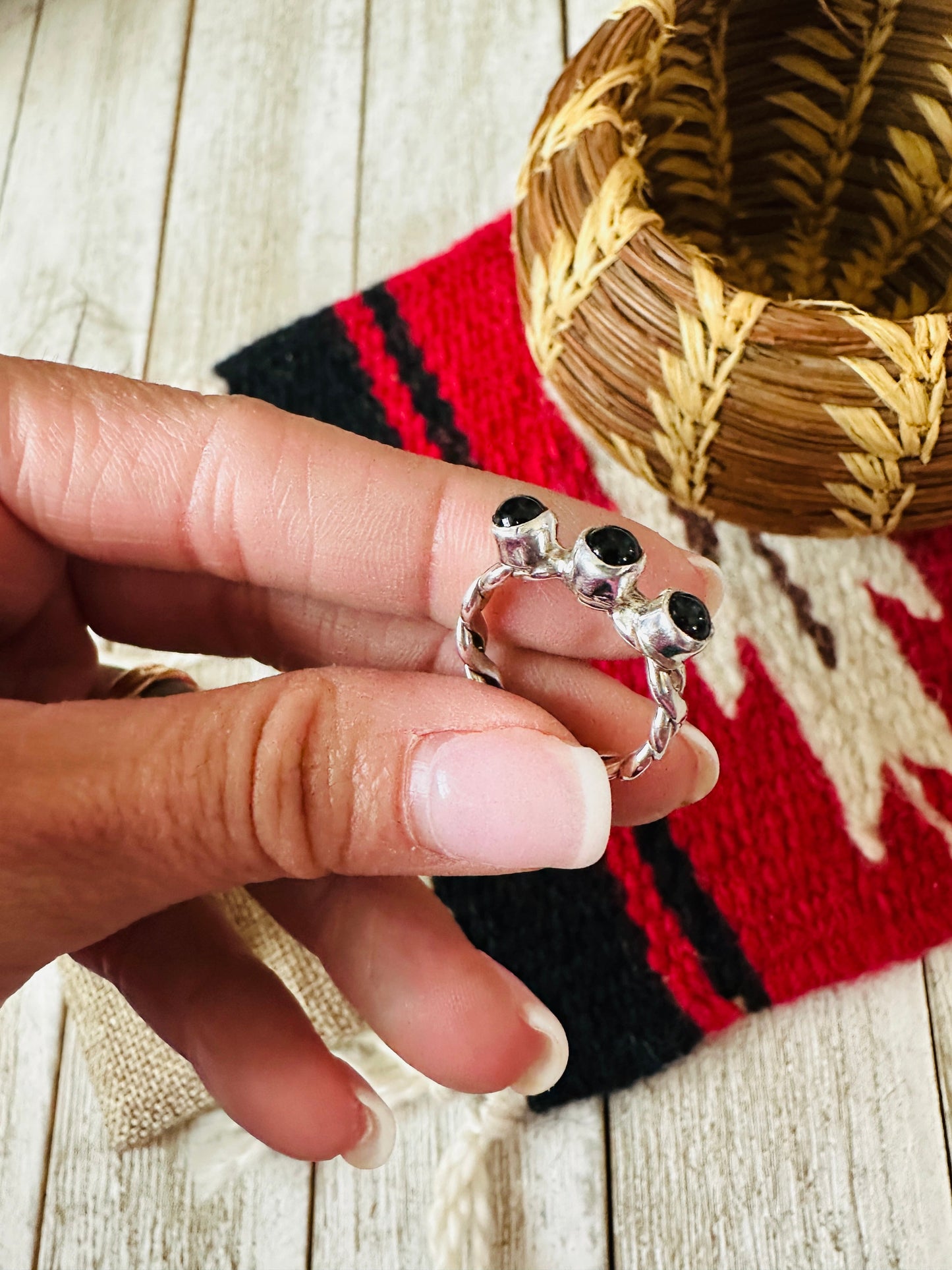 Handcrafted Onyx & Sterling Silver Band Ring Size 5.5