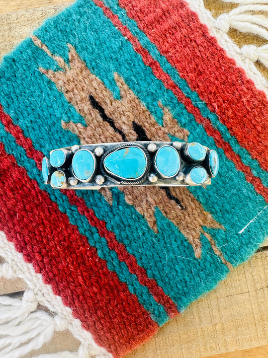 Handcrafted Kingman Turquoise & Sterling Silver Cuff Bracelet /