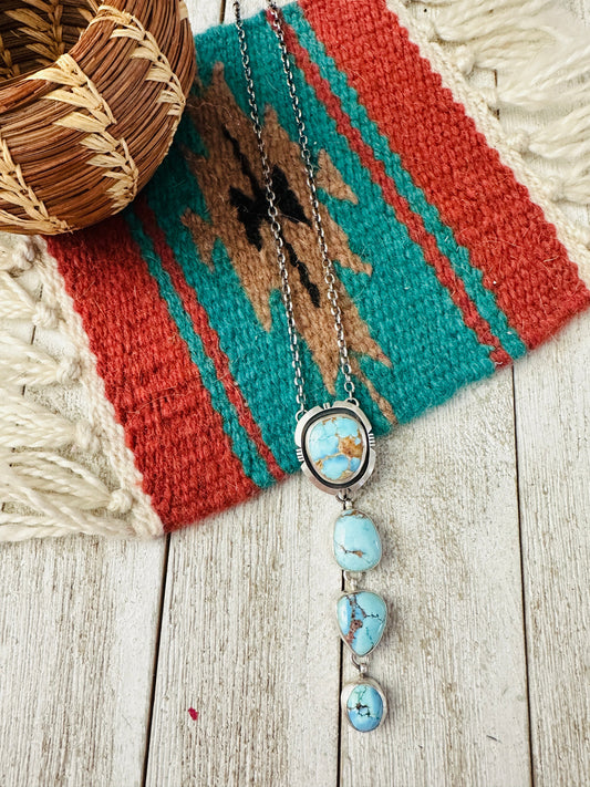Handcrafted Sterling Silver & Golden Hills Turquoise Lariat Necklace