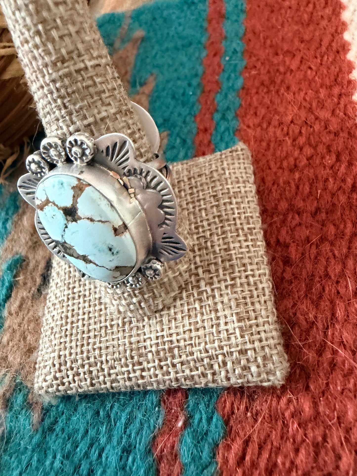 Handcrafted Dry Creek Turquoise & Sterling Silver Adjustable Ring by Cordell Platero