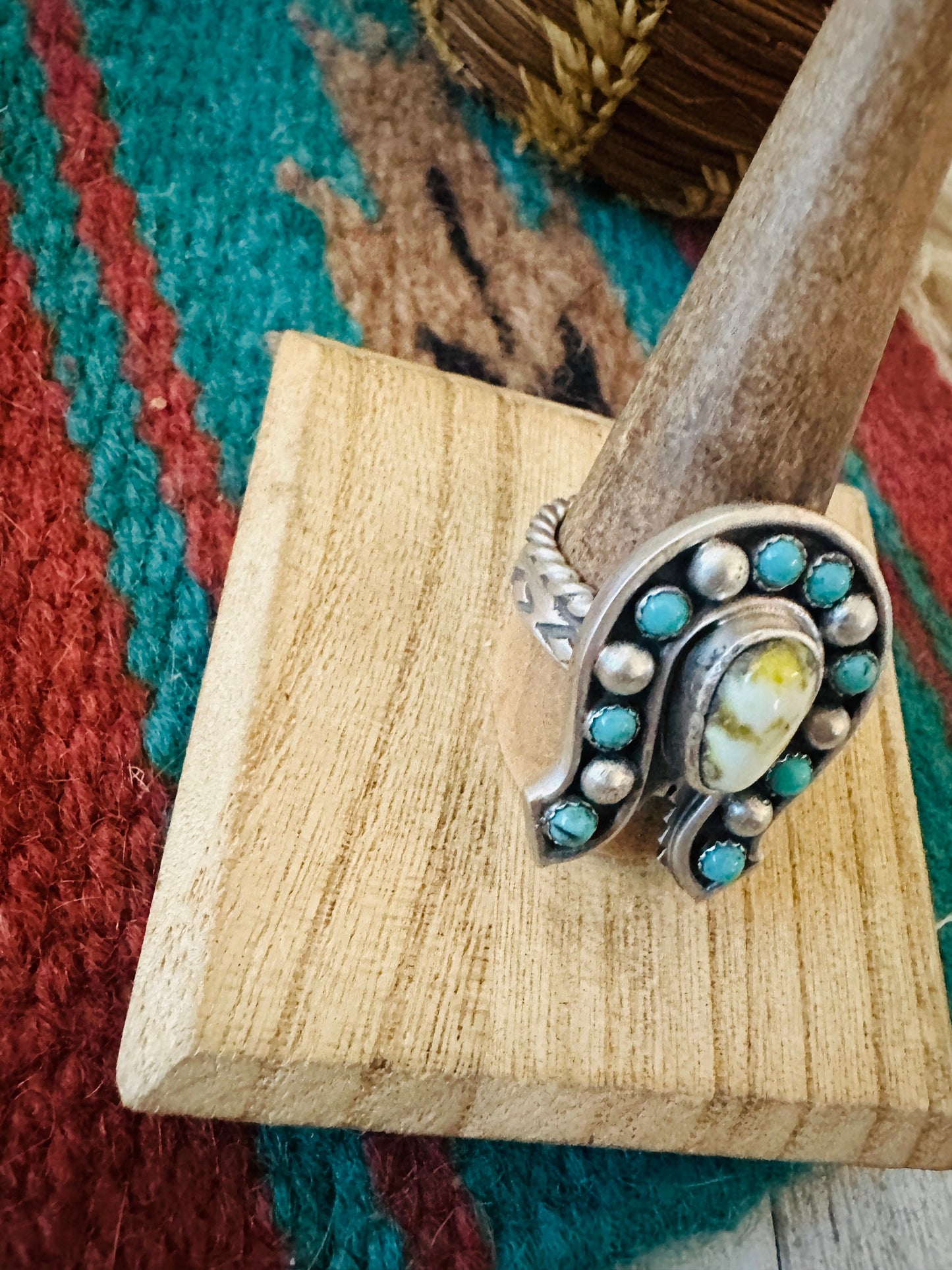 Handcrafted Sterling Silver & Turquoise Adjustable Horseshoe Ring