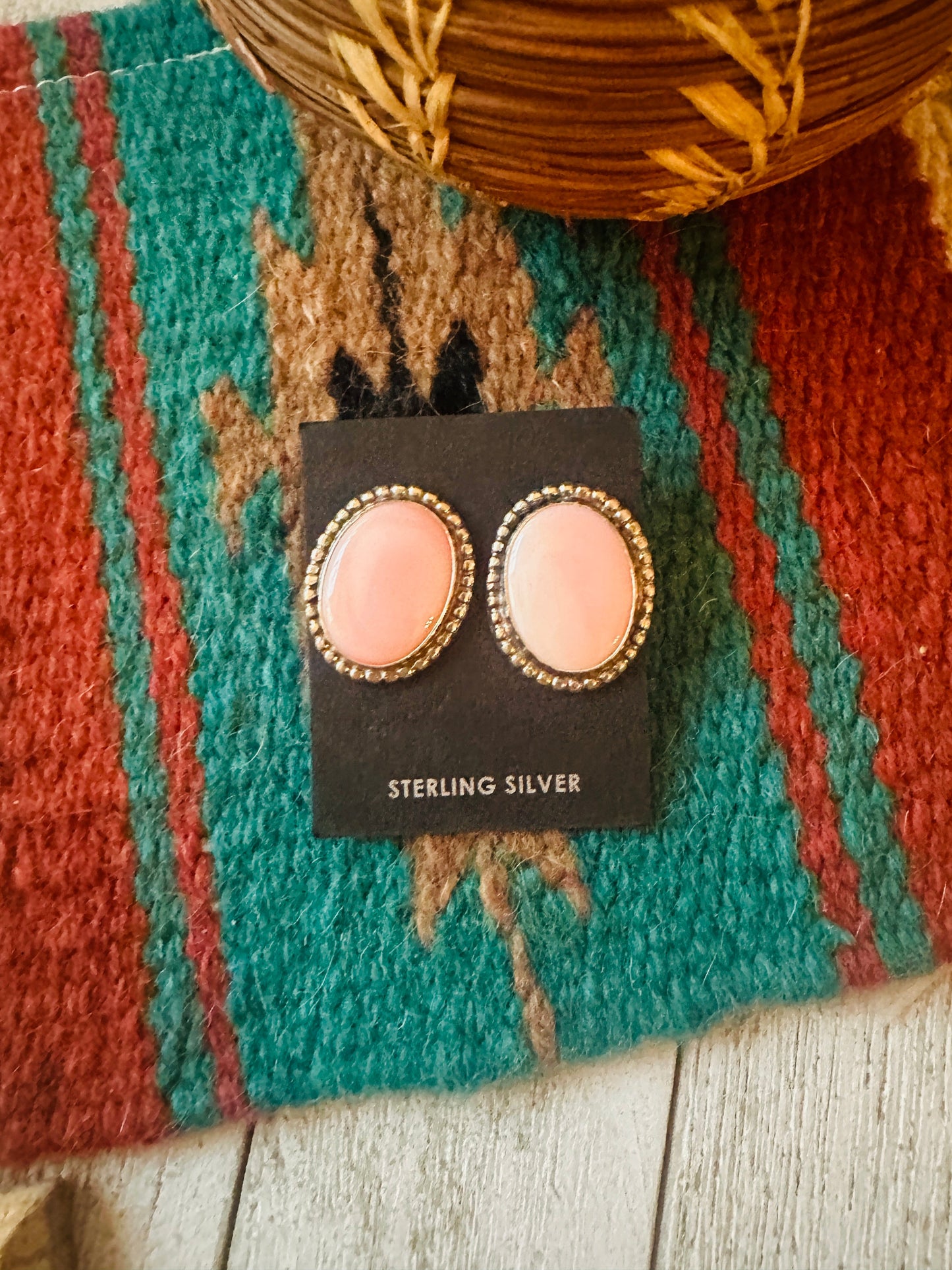 Handcrafted Sterling Silver & Queen Pink Conch Oval Post Earrings