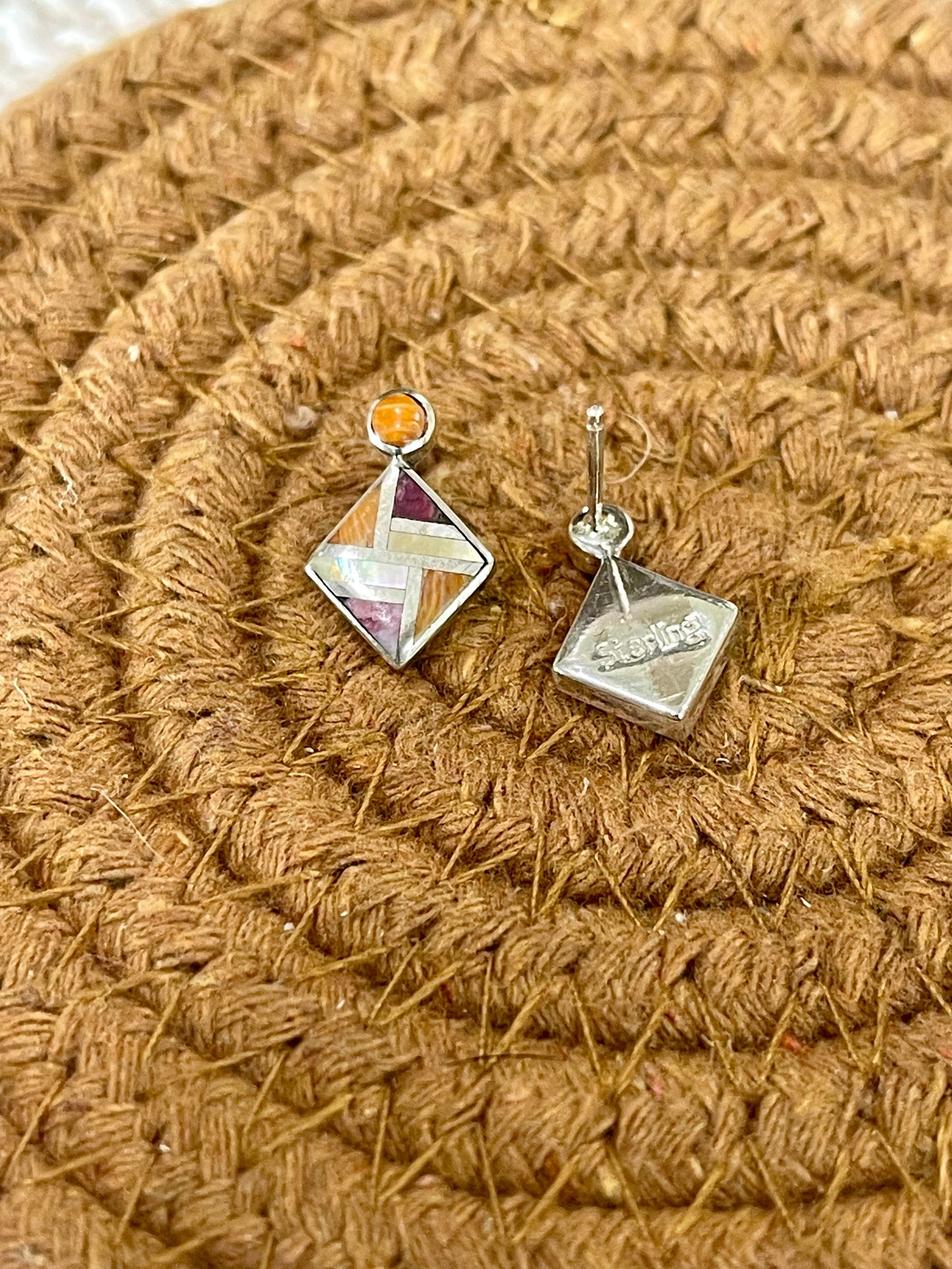 Beautiful Handmade Sterling Silver & Multi Stone Inlay Post Earrings
