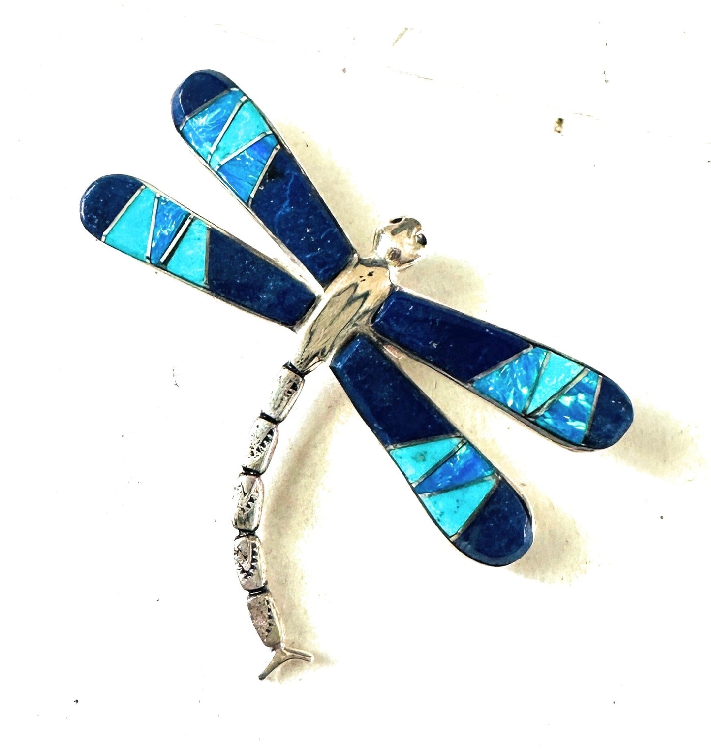 Handcrafted Sterling Silver and Multi Stone Inlay Dragonfly Brooch
